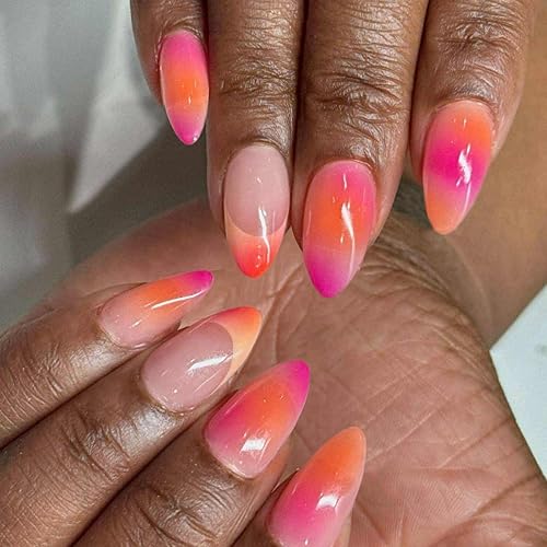 Miniatura 216 de Uñas postizas a presión marrón café, uñas postizas medianas de almendra, color sólido, cobertura completa, uñas postizas artificiales brillantes