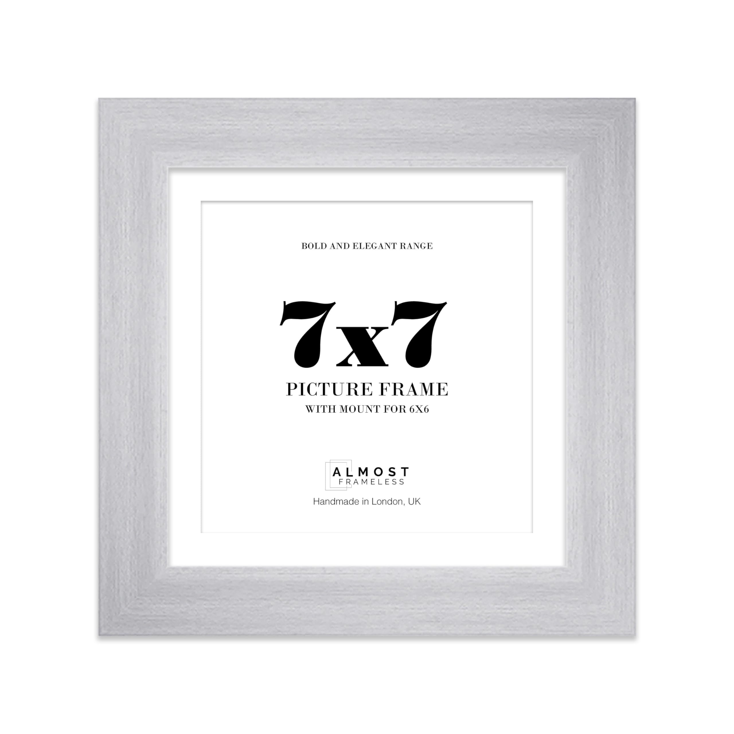7x7" Silver Square Frame With Mount for 6x6" Pictures 28mm Edge Frame Display with Wall Hooks and Kickstand, 1 Pack