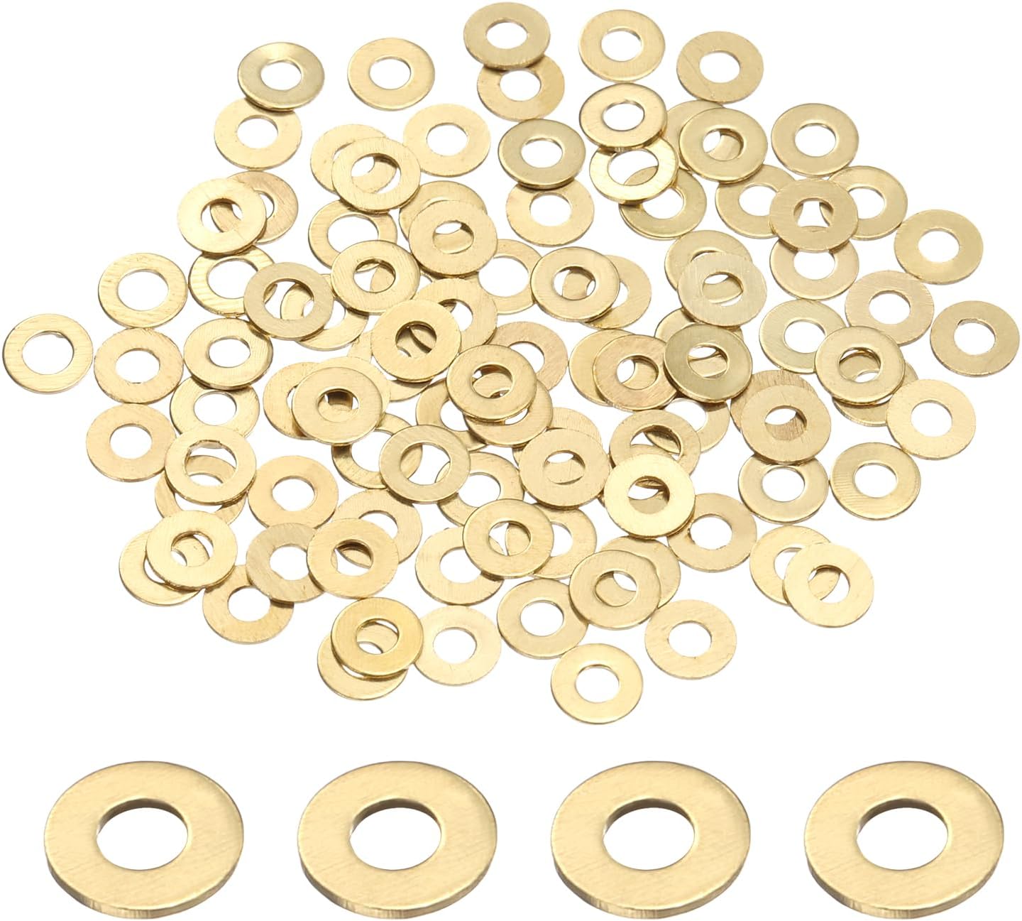 sourcing map 100Pcs M2 Brass Flat Washer, 5mm ID x 2mm OD x 0.5mm Thickness Metal Sealing Washers, Metric Sealing Ring Gasket for Screws Bolts Nuts