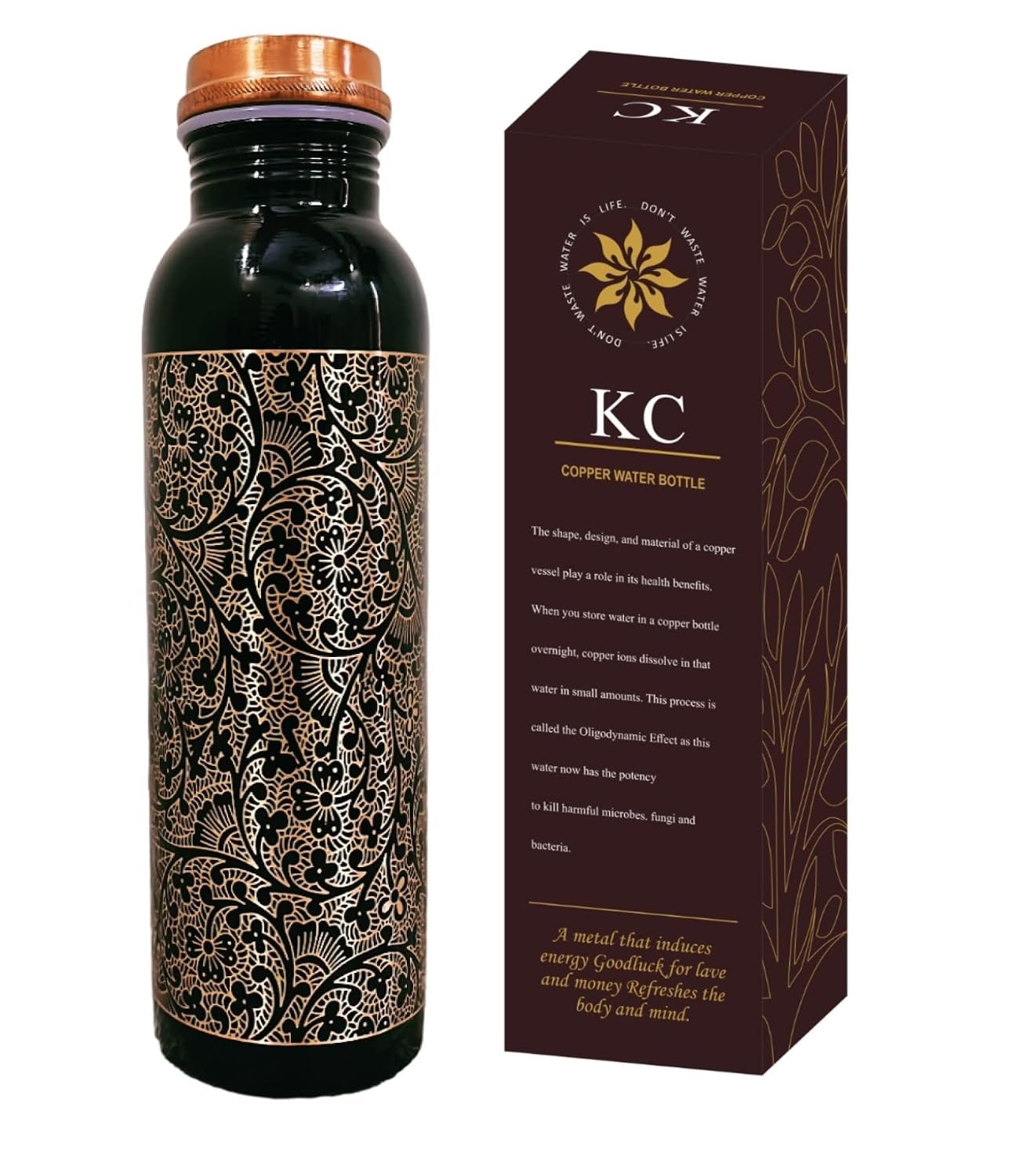 KC Pure Copper Designer Water Bottle with Leak Proof Protection