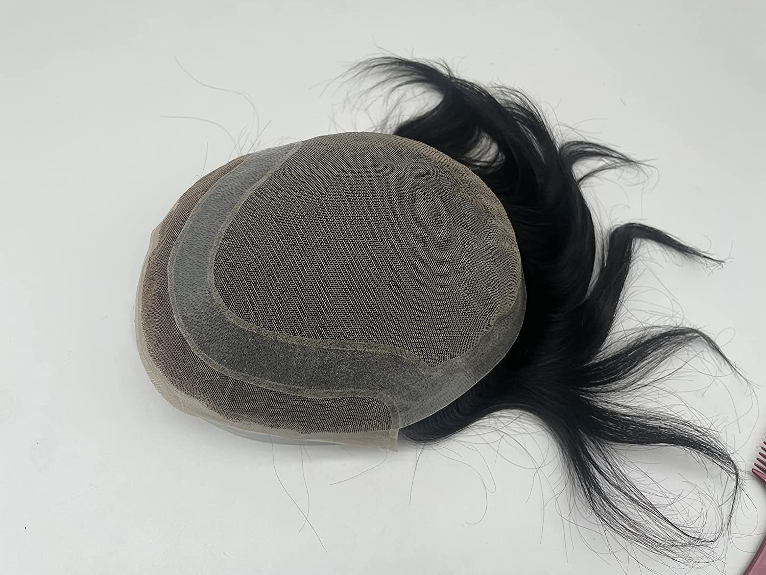 N.L.W Hair Toupee - Light Color Human Hair Replacement System, 10" x 8", Soft European Virgin Hair (#1B Natural Black) for Men - Image 2