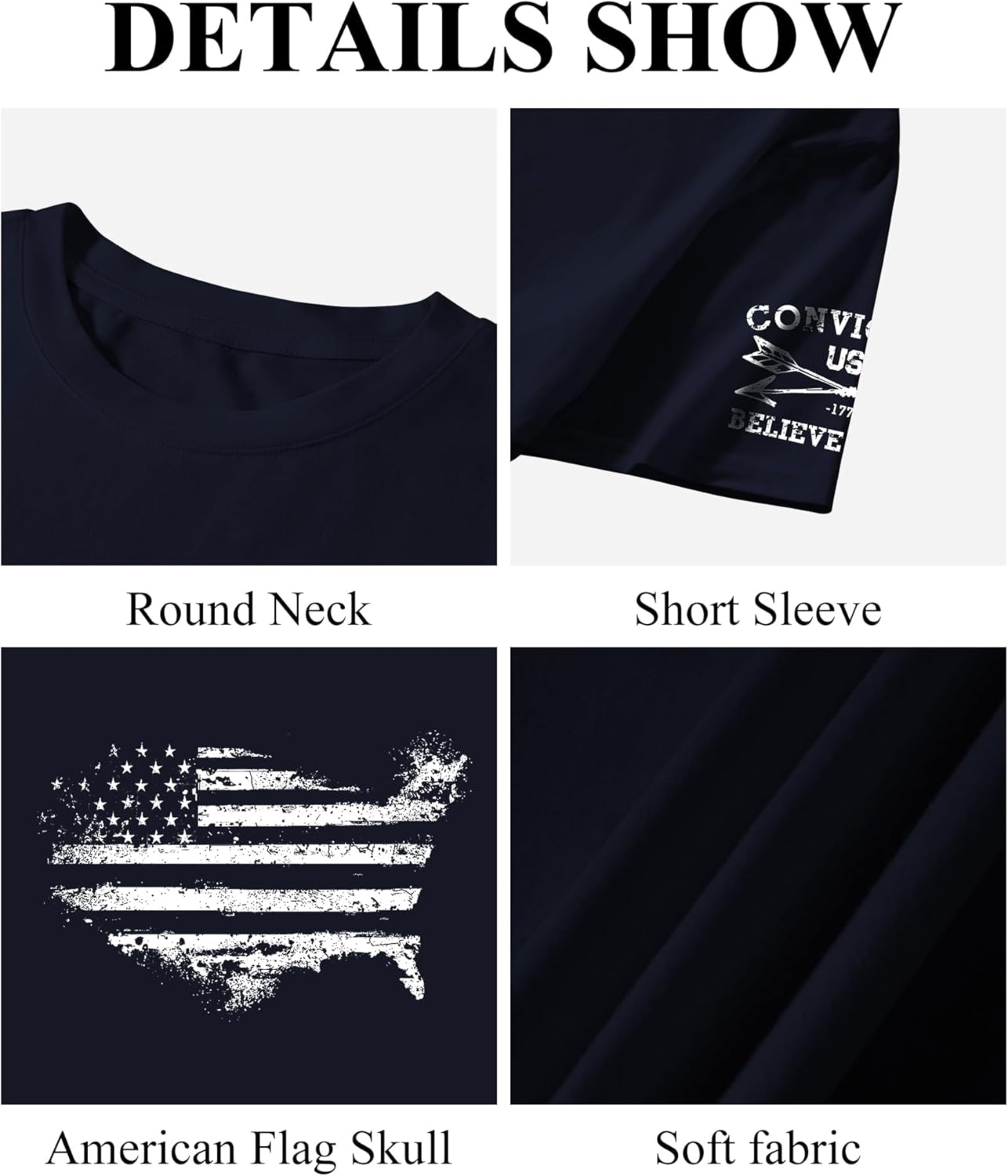 KESIHAN Mens American Patriotic T Shirts Freedom Shirt Men's Patriotic Graphic T-Shirt Crewneck Casual Top - Image 6