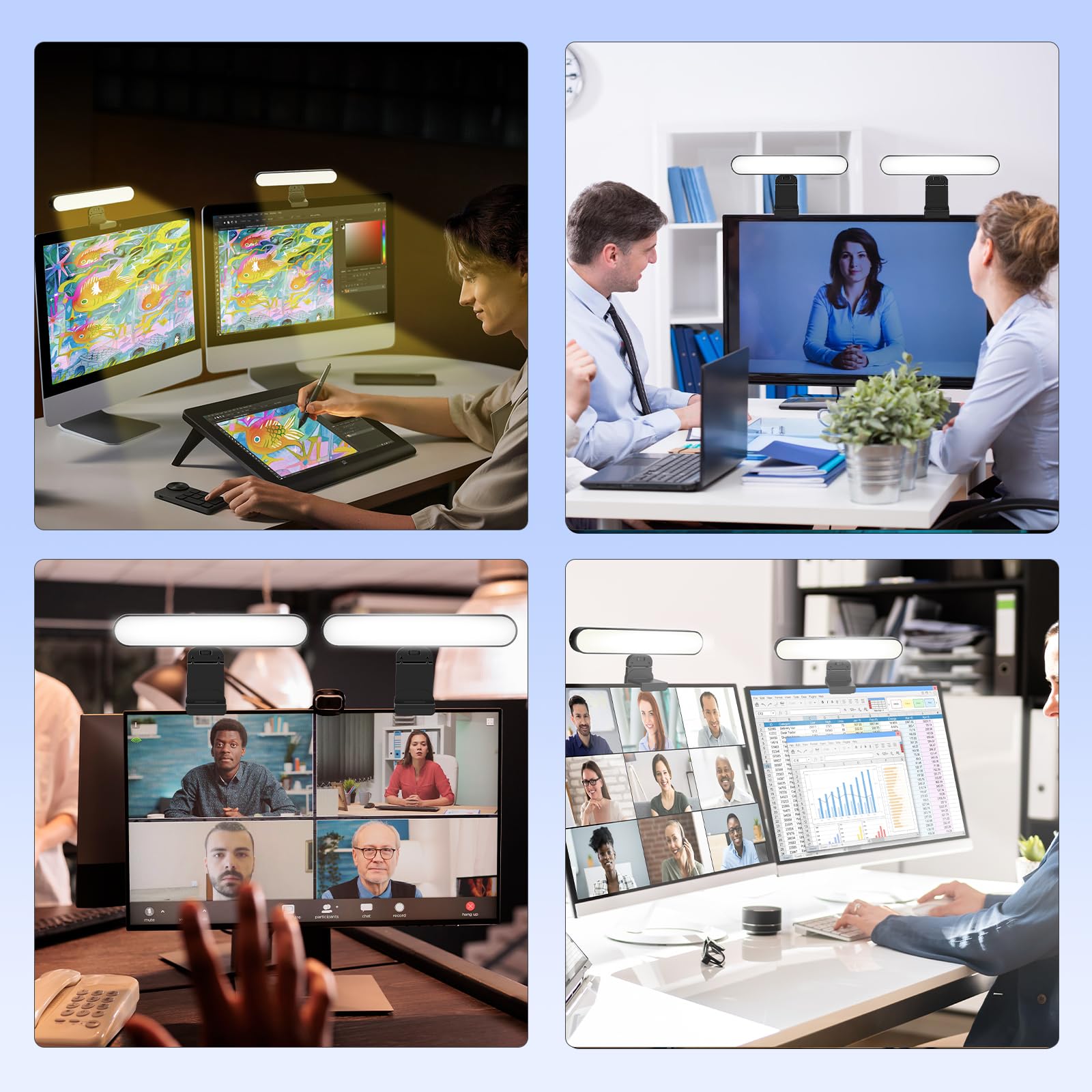 Takerers Illuminazione per videoconferenza, confezione da 2, luce per webcam con telecomando e controllo touch, 3 temperatura di colore, luminosità 10 livelli, luce zoom per computer, videochiamate,