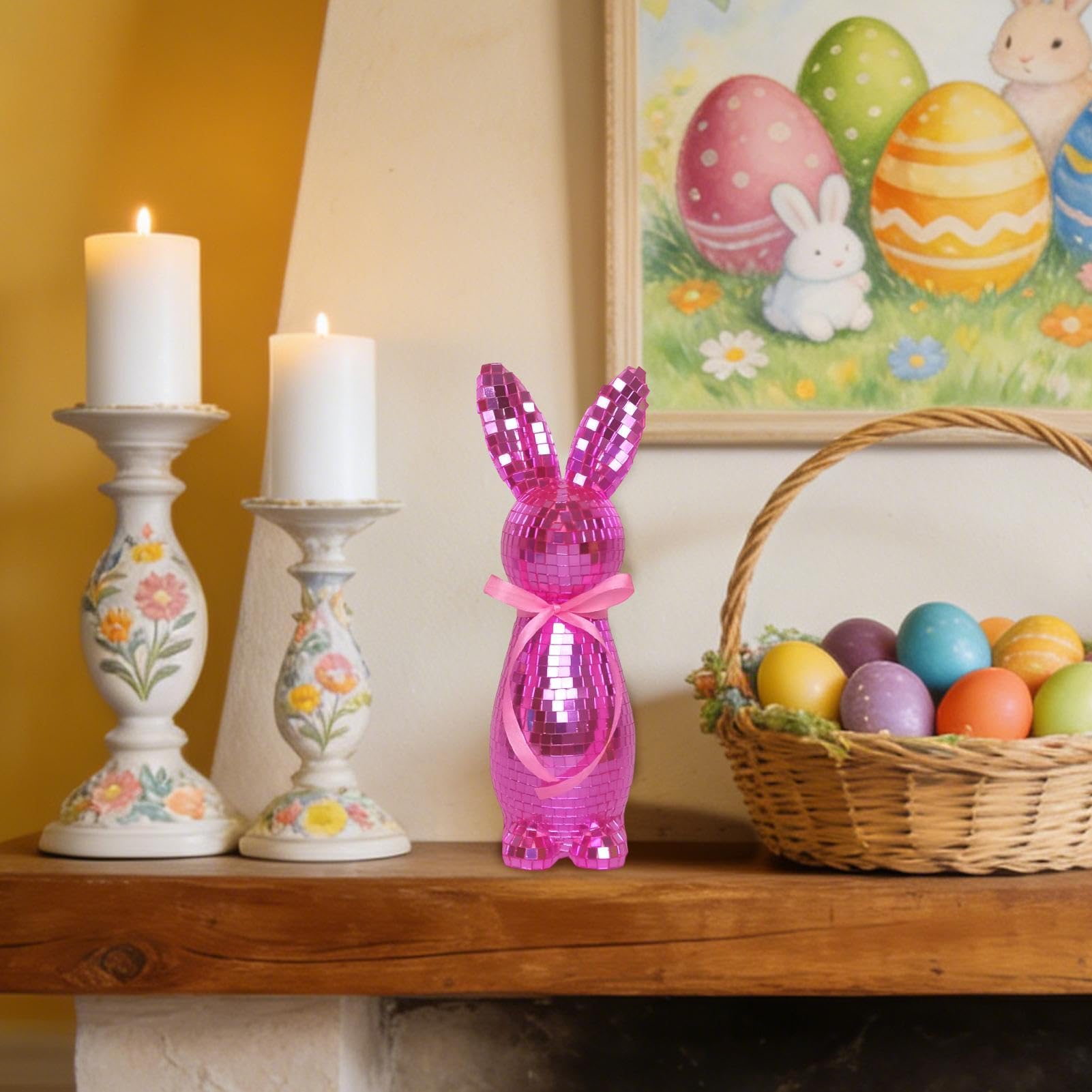 Décoration de bureau lapin disco : statuette moderne pour étagère et salon