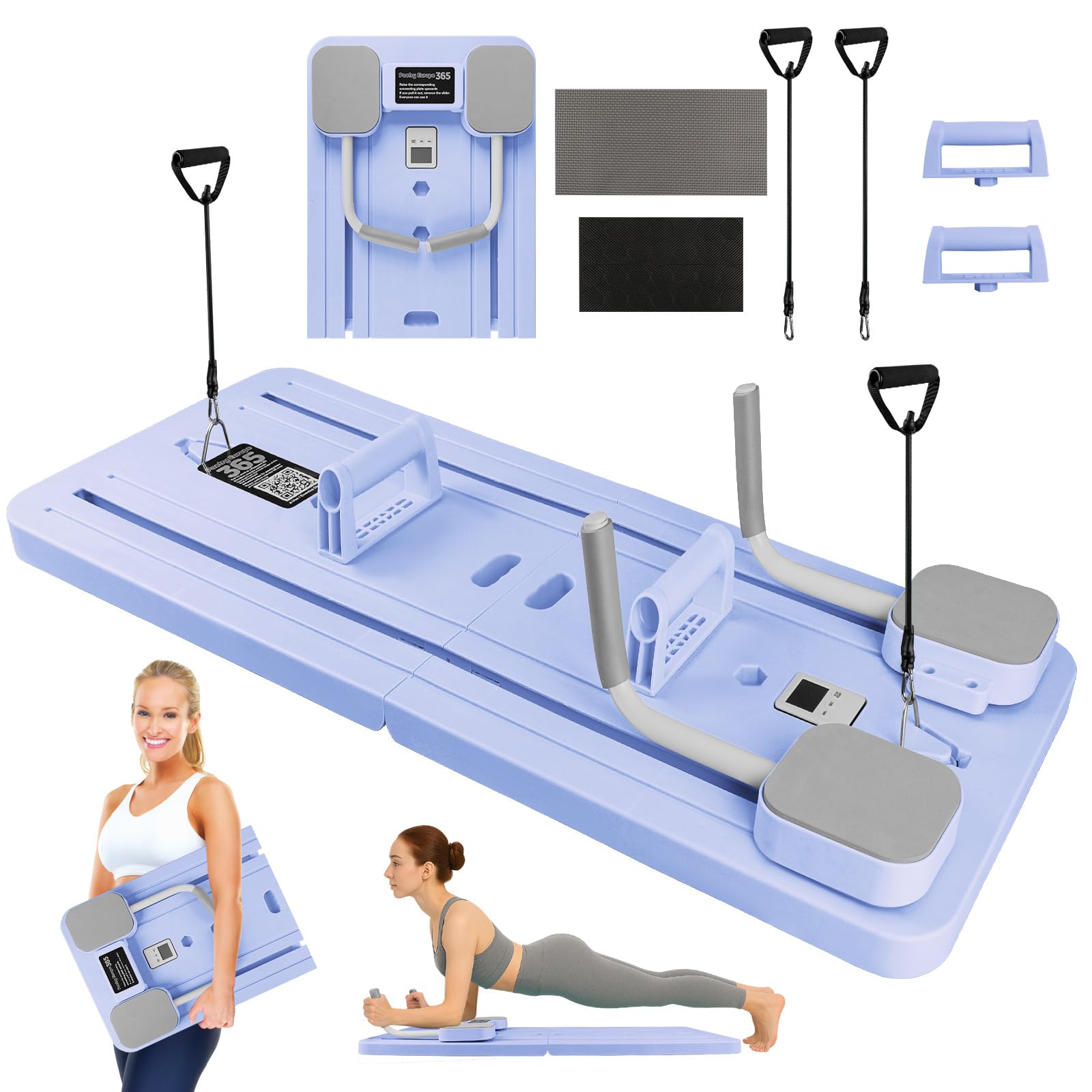WingFly Tabla de pilat, máquina reformadora Multifuncional para Abdominales, Pilates Board Plegable con Rebote automático, Cuerda de Tensión y Temporizador, para Gimnasio en Casa