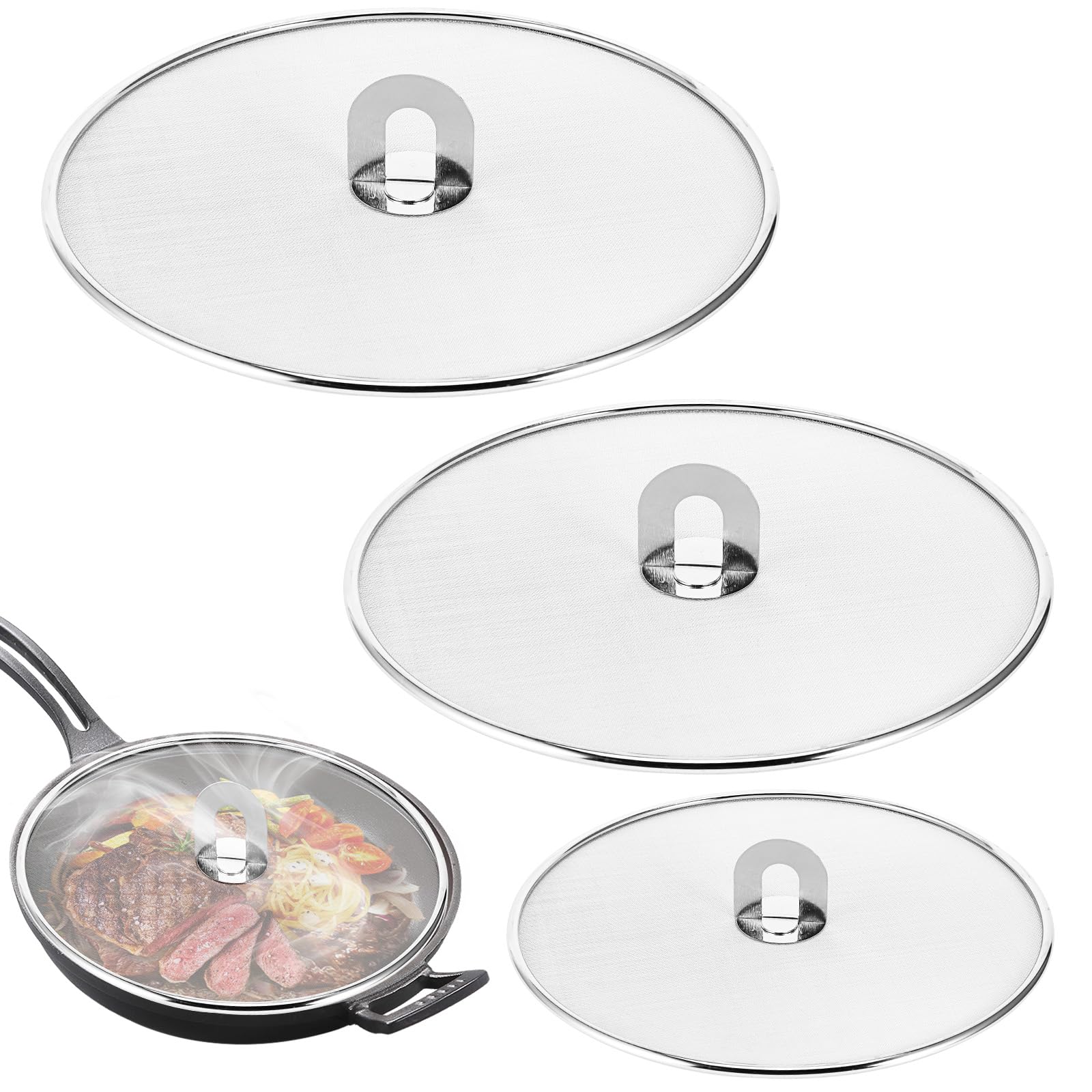 Splatter Guard, 3Pack Splatter Screen for Frying Pan Multipurpose Stainless Steel Frying Pan Cover Splatter Screen for 25 & 29 & 33 CM Cookware Set