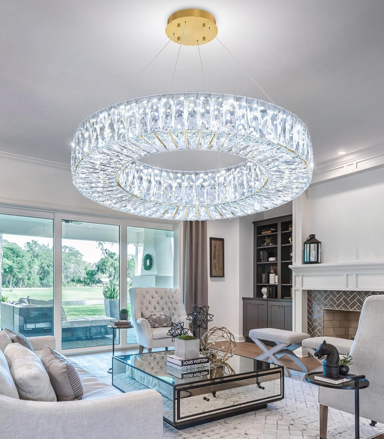 24 Inch LED Chandeliers for Dining Room Modern Crystal Ceiling Chandelier Hanging Lighting Fixtures for Living Room Bedroom Hallway LED Dimmable Lights Interior Rooms Light Gold