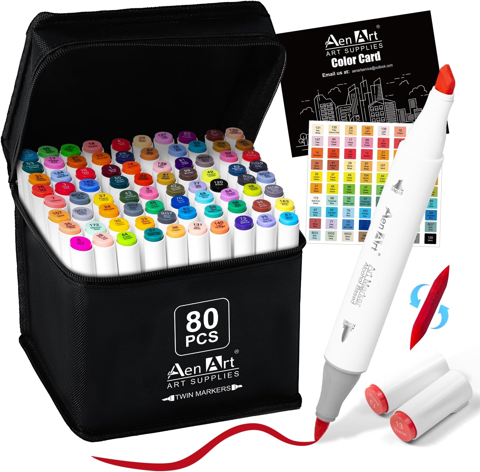 Alcohol Brush Tip Markers, 80 Colors Dual Tip Art Marker Set with Carrying Case, Perfect for Coloring Illustration, Adult Book Drawing, Sketching, Painting