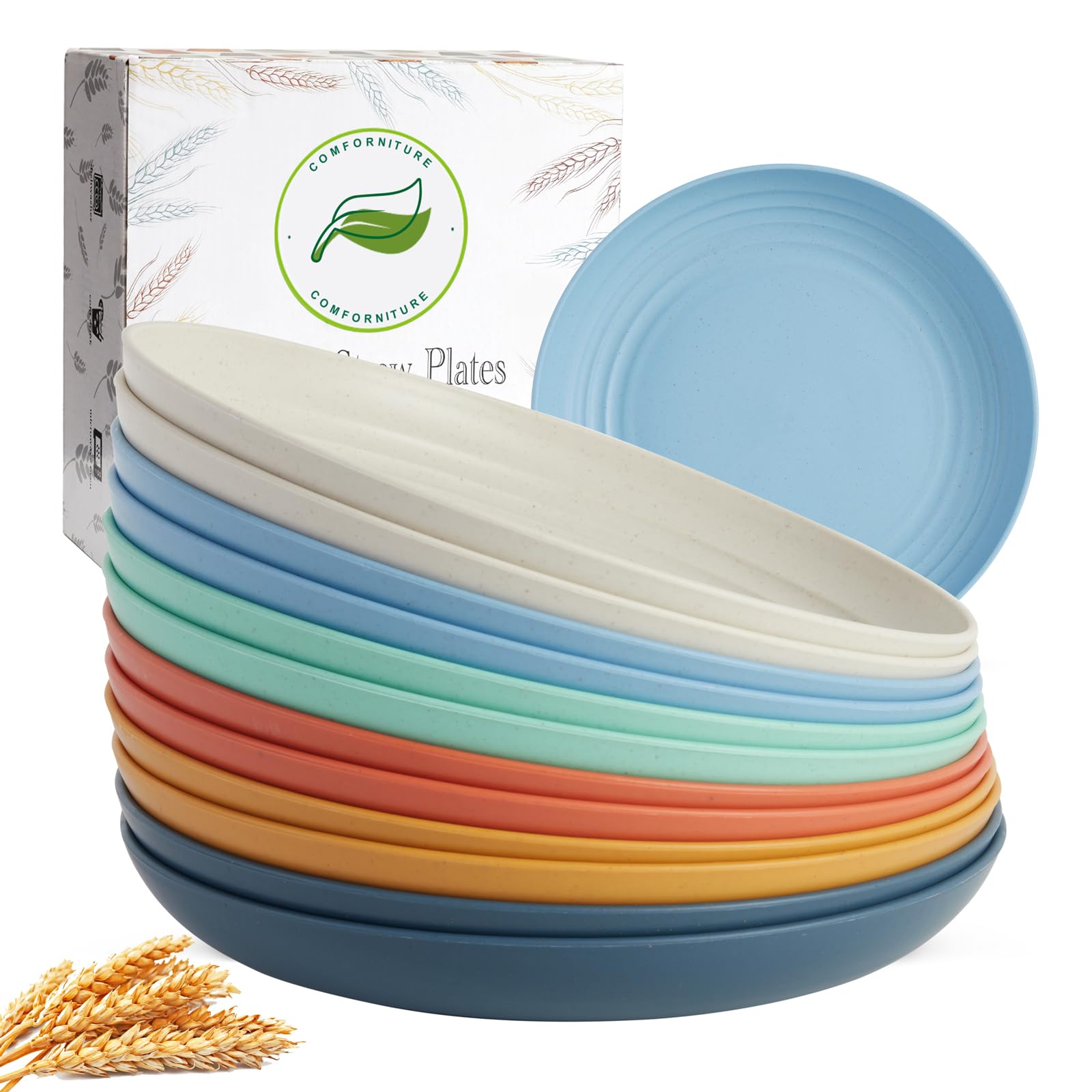 Wheat Straw Plates, 10 Inch Unbreakable Dinner Plates Set of 12, Dishwasher  Microwave Safe Plastic Plates Reusable, Lightweight Plates for kitchen - Main Image