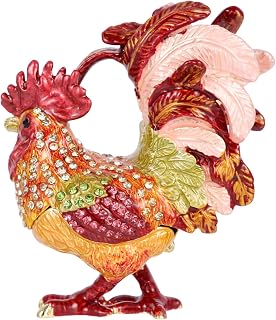 GOOHOCHY Vintage Rooster Jewelry Organizer Trinket Box Small Enamel Craft Decoration for Necklaces Earrings and Bracelets for Home Decor and Chicken