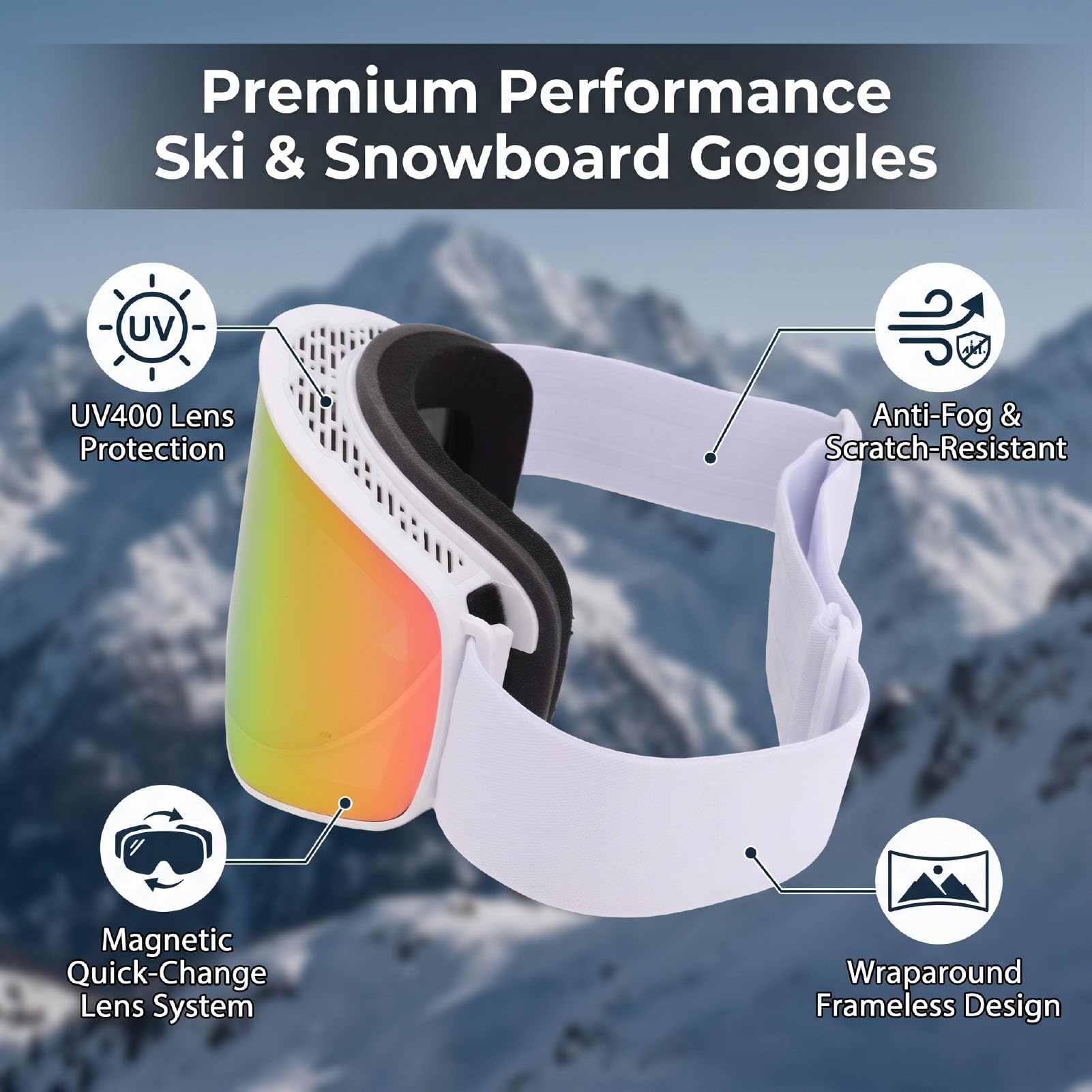 XUMIUZIY Snowboard Ski Goggles con Lente PC Magnetica Intercambiabile