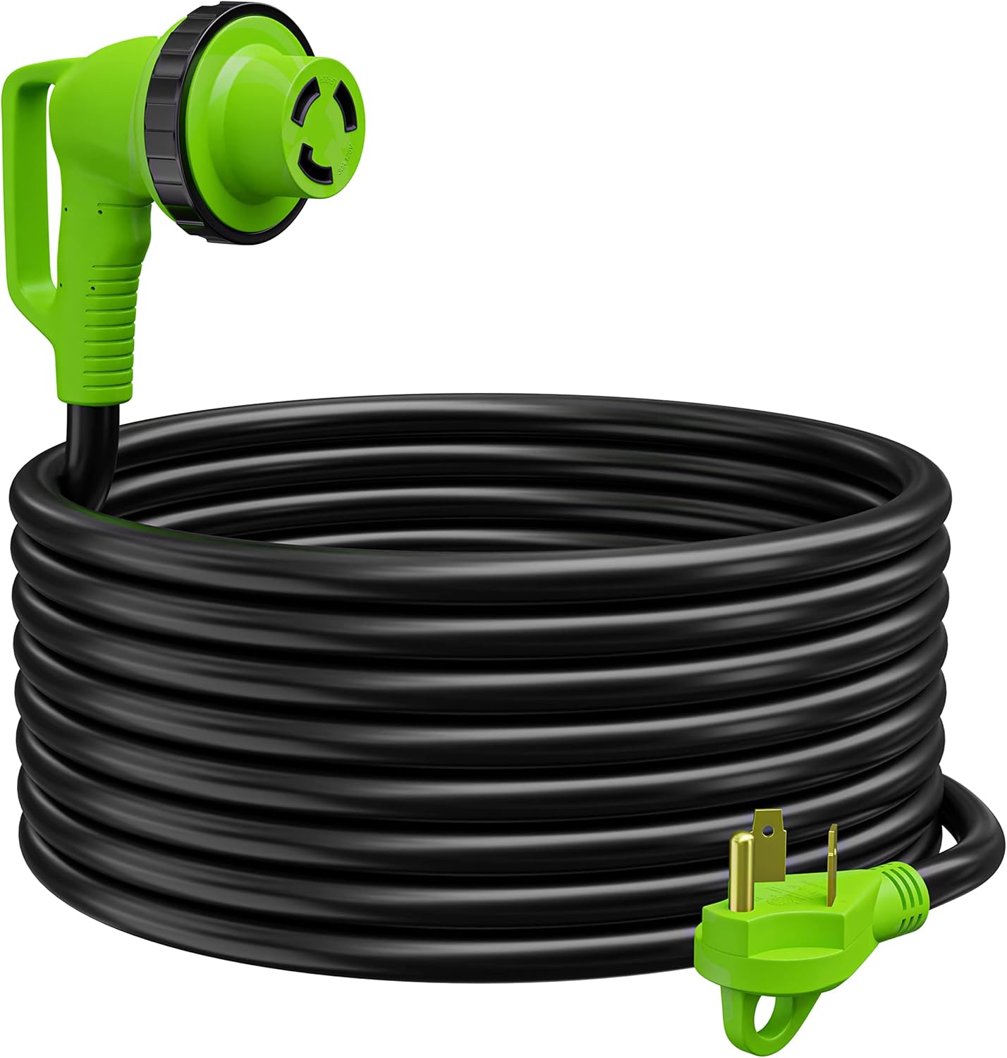 90 Degree 36' Power/Extension Cord with 30 AMP Male Standard / 30 AMP Female 90 Degree Locking Adapter