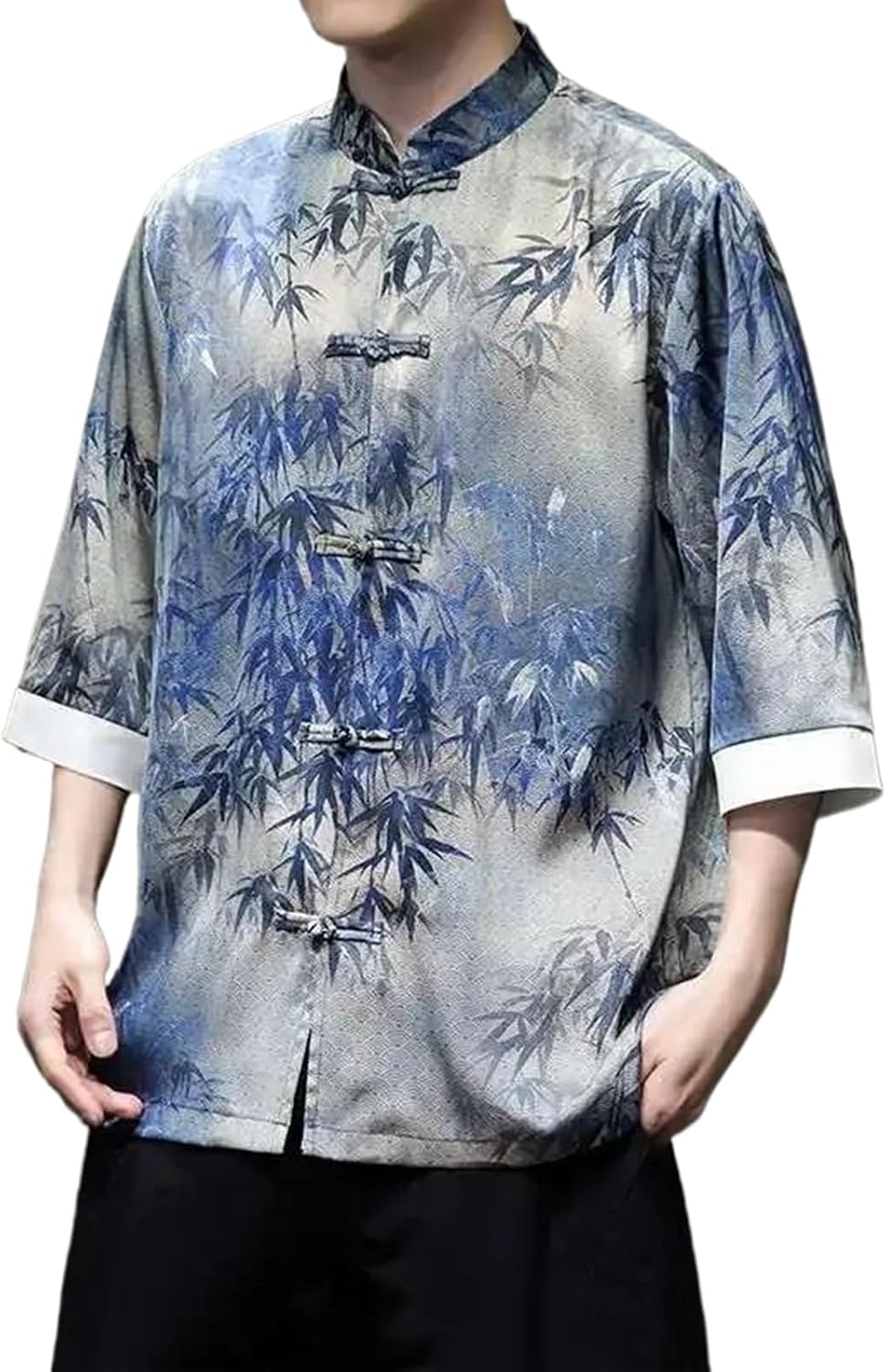 Chinese Style Men's ice Silk Thin Seven Point Sleeve Tang Suit Short Sleeve Shirt