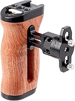 Vista 1 de FocusFoto Mango lateral de madera, mango izquierdo/derecho con 1/4"-20 y 3/8"-16" y soporte de zapata fría universal para cámara DSLR sin espejo