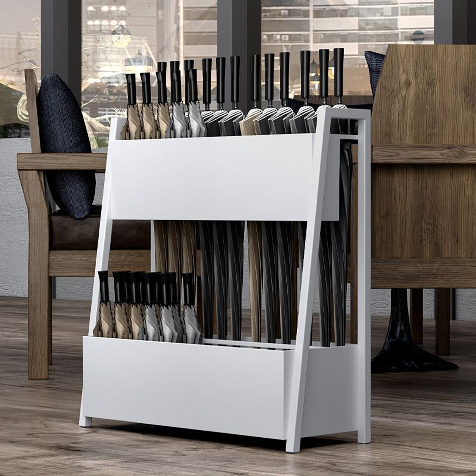 GHHVFEC Umbrella Stand Rack - Metal Square Free Standing Organizer with Drip Tray for Corridor and Entrance