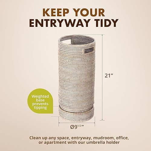 Miniatura 4 de KOUBOO La Jolla - Soporte para paraguas de ratán, hecho a mano, blanco lavado, soporte para paraguas, resistente, bastones, entrada, vestíbulo,