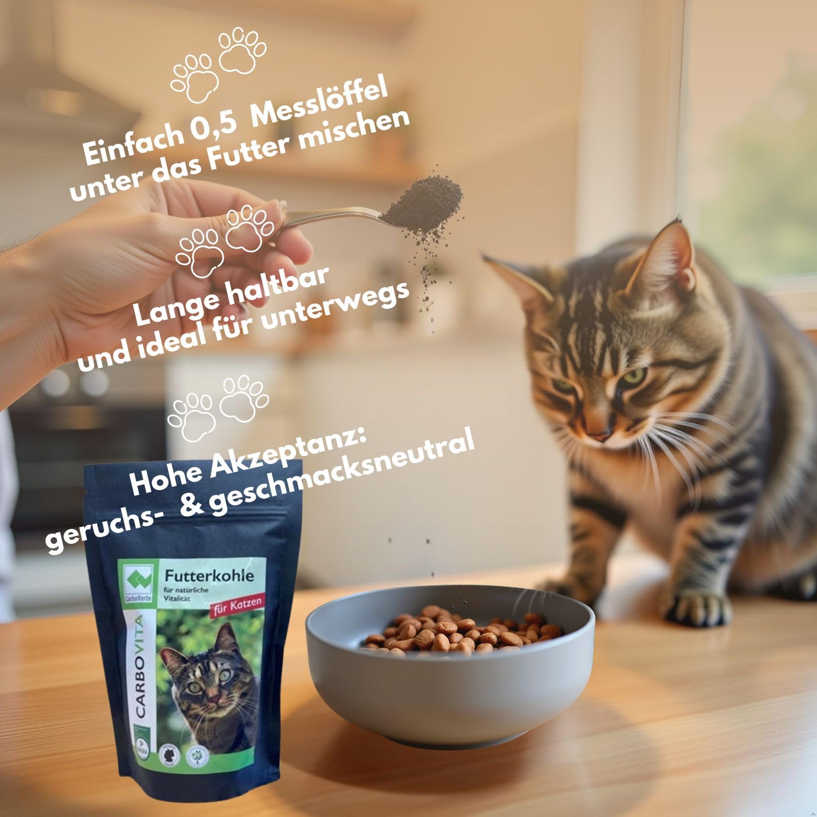 CarboVerte Katzen Futterkohle 200 g – Natürliche Hilfe bei Durchfall & sensibler Verdauung, entgiftet den Magen-Darm-Trakt, neutral im Geschmack & gut verträglich