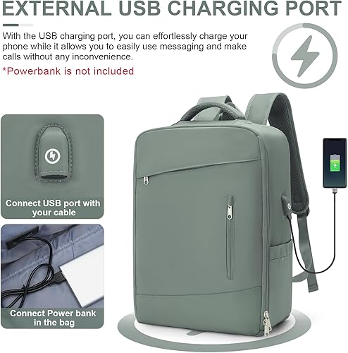 Miniatura 4 de WONHOX Mochila grande de viaje para laptop para mujer, mochila de mano aprobada por aerolíneas, Verde, Mochilas de viaje