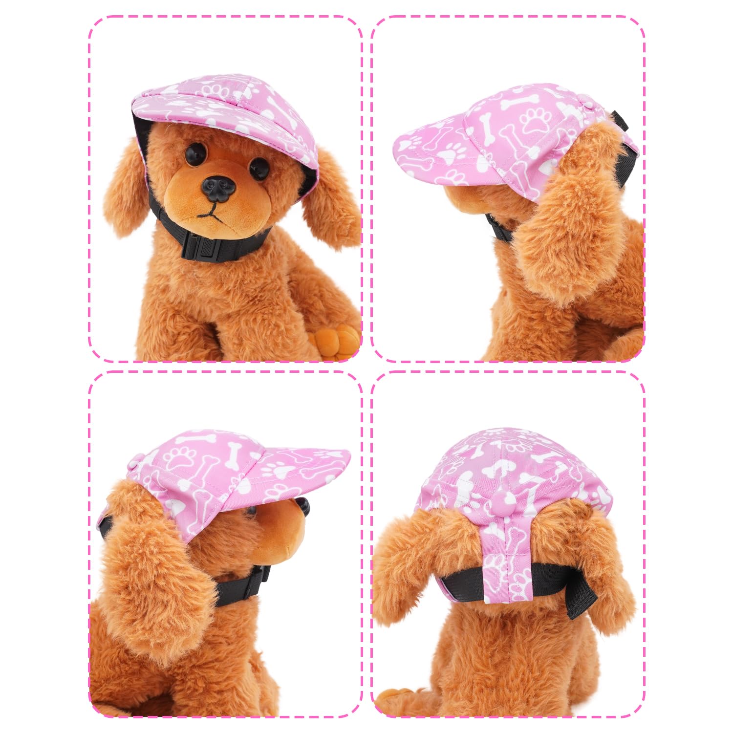BIPY Dog Sun Hat Dog Baseball Cap with Ear Hole Puppy Sun Visor Cap with Adjustable Neck Strap for Dogs Outdoor Sport Walking Travelling Sun Protect Hat For doggy-Pink&M - Image 4