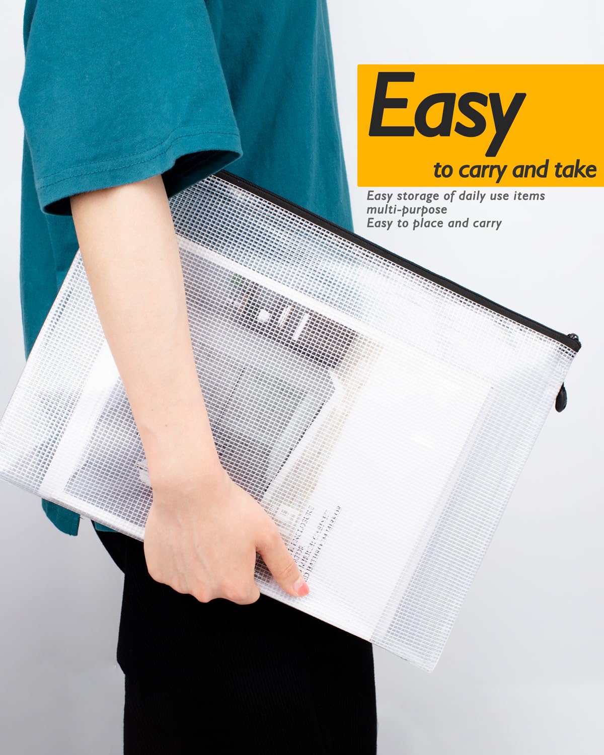 SUNEE Plastic Mesh Zipper Pouch 11x16 in 8 Colors 24 Packs Extra Large Water-Resistant Zip Bag for School — view 7