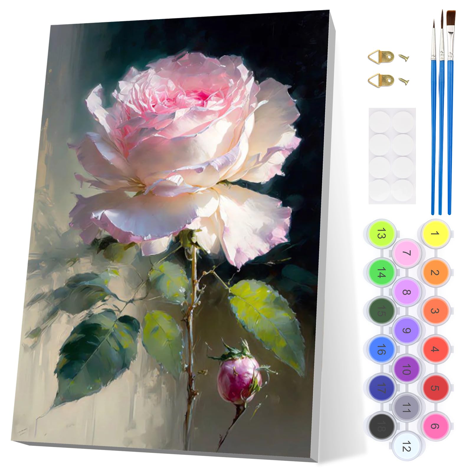 EOBROMD Rose Paint by Numbers for Adults with Frame, Flower Paint by Numbers Kits, Acrylic Easy Painting by Numbers for Gift Home Wall Decor (8x12in/20x30cm)
