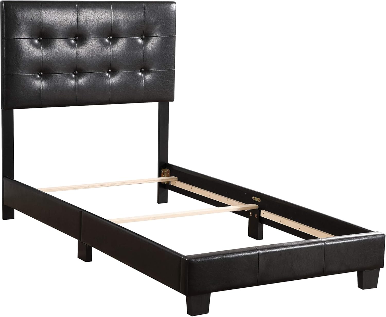Elegant Contemporary Twin Bed with PU Upholstery, Modern Design, Sturdy Frame, Ideal for Bedroom, Black Color, 42W x 77D x 48H in