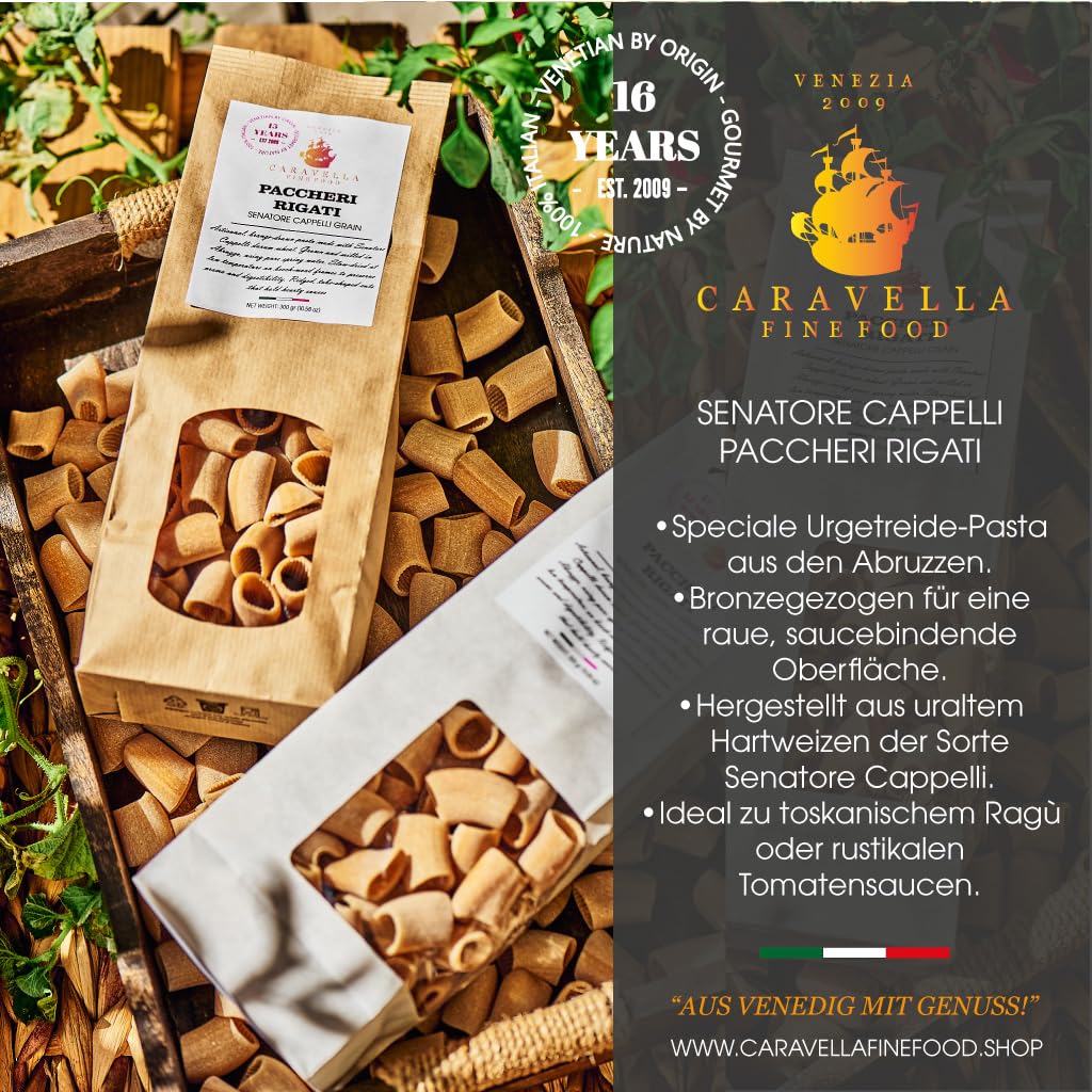 Caravella Fine Food italienisches Pasta Geschenkset mit Tagliatelle Paccheri Parmigiano Reggiano 3 Saucen Bruschette & nativem Olivenöl extra | Premium Feinkost für Weihnachten Geburtstag & Familie