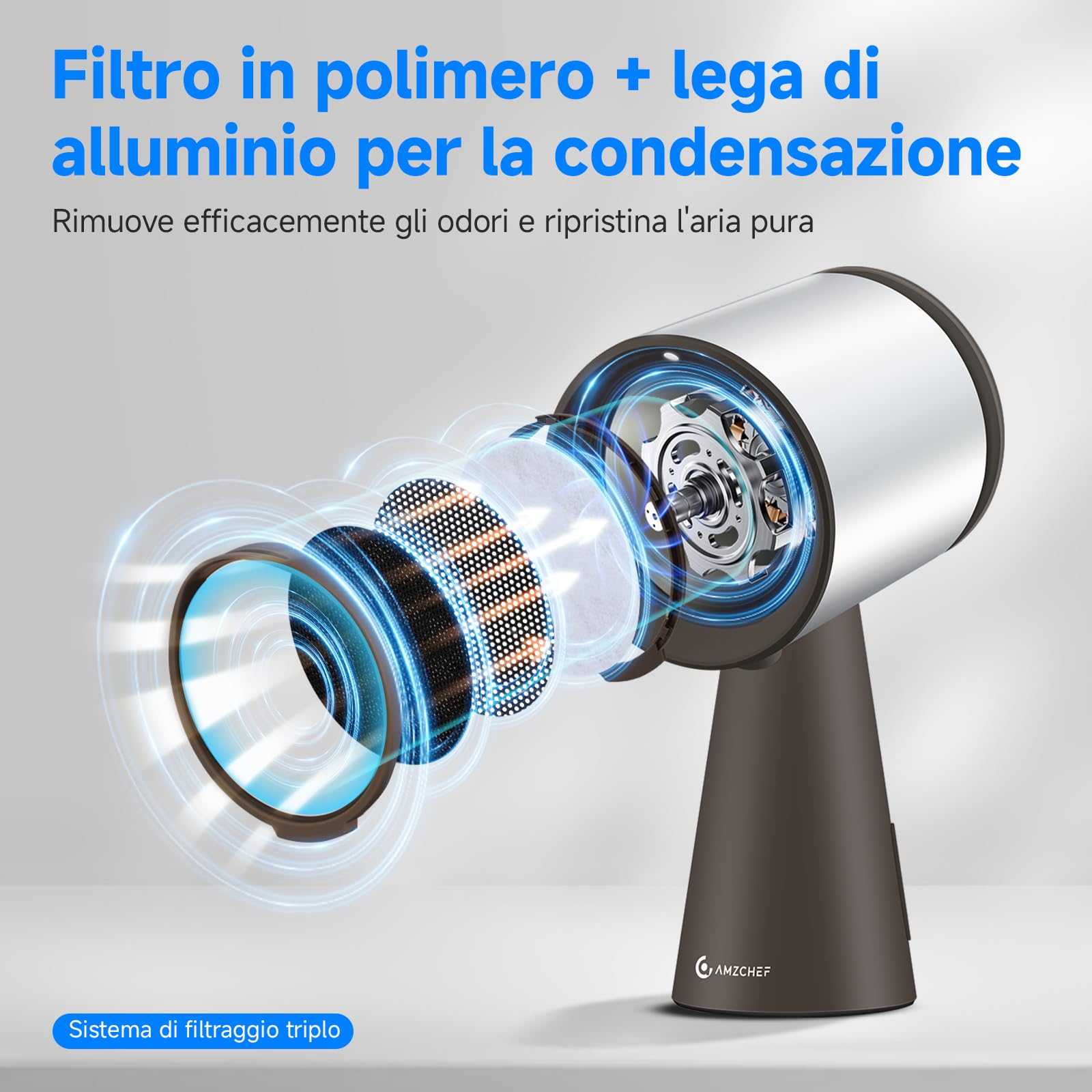 AMZCHEF Cappa Aspirante Portatile,Cappa Cucina con Ventola a 3 Velocità, Luce LED, Bassa Rumorosità, Aspirazione 120m³/h, Ventola da Cucina per Barbecue Indoor, Hot Pot, Marrone