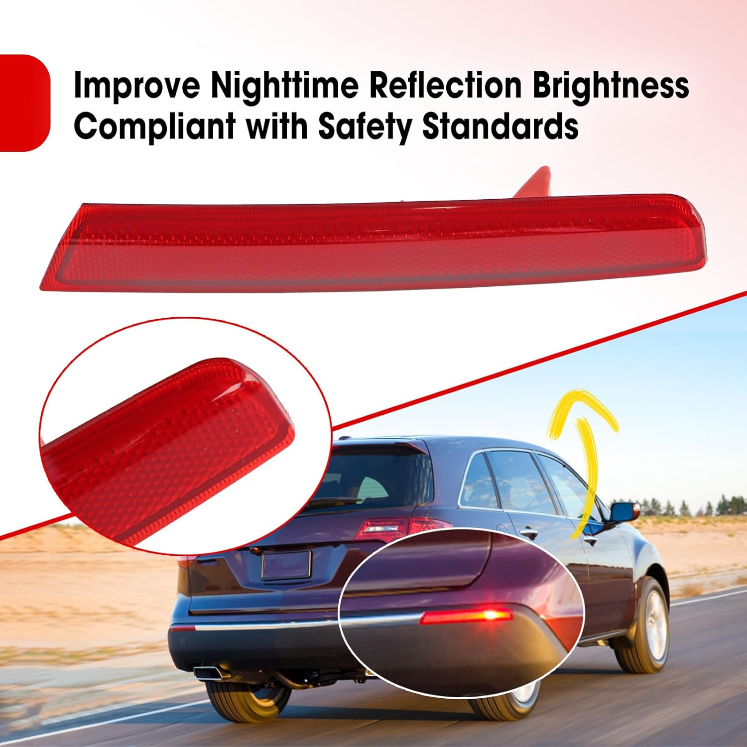 Rear Right Side Bumper Reflector Lamp Fit for Acura MDX 2010 2011 2012 2013 Replace 33505-STX-A11 33505STXA11