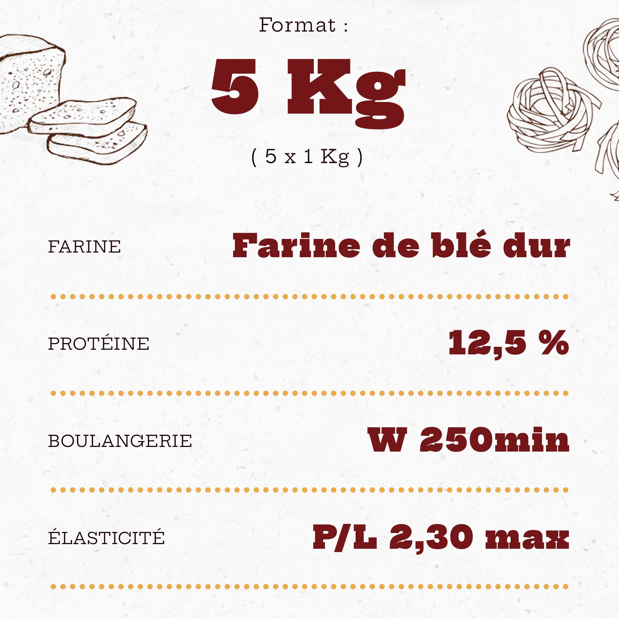 Farine Caputo Semola grain dur rebroyé - 5 Kilos (pack 5 x 1 Kg) - Idéal pour les pâtes fraîches et le pain de blé dur. La farine préférée en Italie !