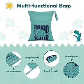 ALVABABY 3pcs Cloth Diaper Wet Dry Bags Waterproof Reusable with Two Zippered Pockets Travel Beach Pool Daycare Soiled Baby Items Yoga Gym Bag for Swimsuits or Wet Clothes 3L-ZM24A