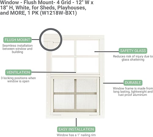 Miniatura 6 de Ventanas de cobertizo de 12 x 18 pulgadas (paquete de 1)  Ventanas corredizas con vidrio templado y pantallas  Montaje empotrado, marcos de aluminio