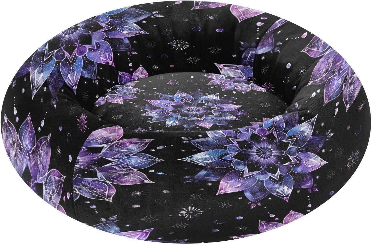 YETTASBIN Mandala Calming Donut Pet Bed, 13 in Ultra-Soft Round Fluffy Anti-Anxiety Bed with Removable Washable Cover & Non-Slip Bottom for Small Medium Large Dogs and Cats