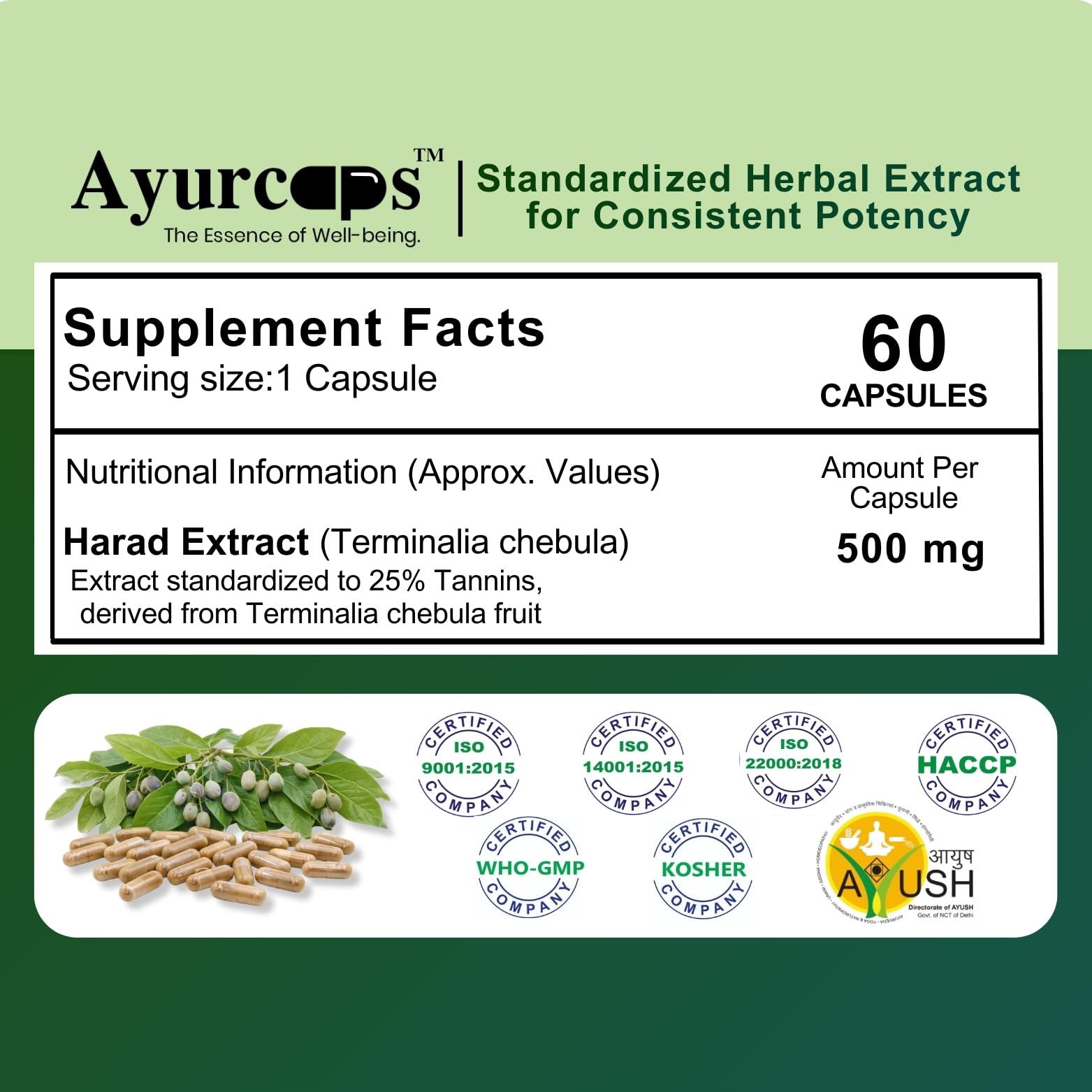 Harad 500mg Capsules | 60 Veg Capsules | Haritaki Ayurvedic Herbal Supplement For Digestive Support And Internal Wellness | Plant-based Extract | Suitable For Men And Women — Amazon image 5