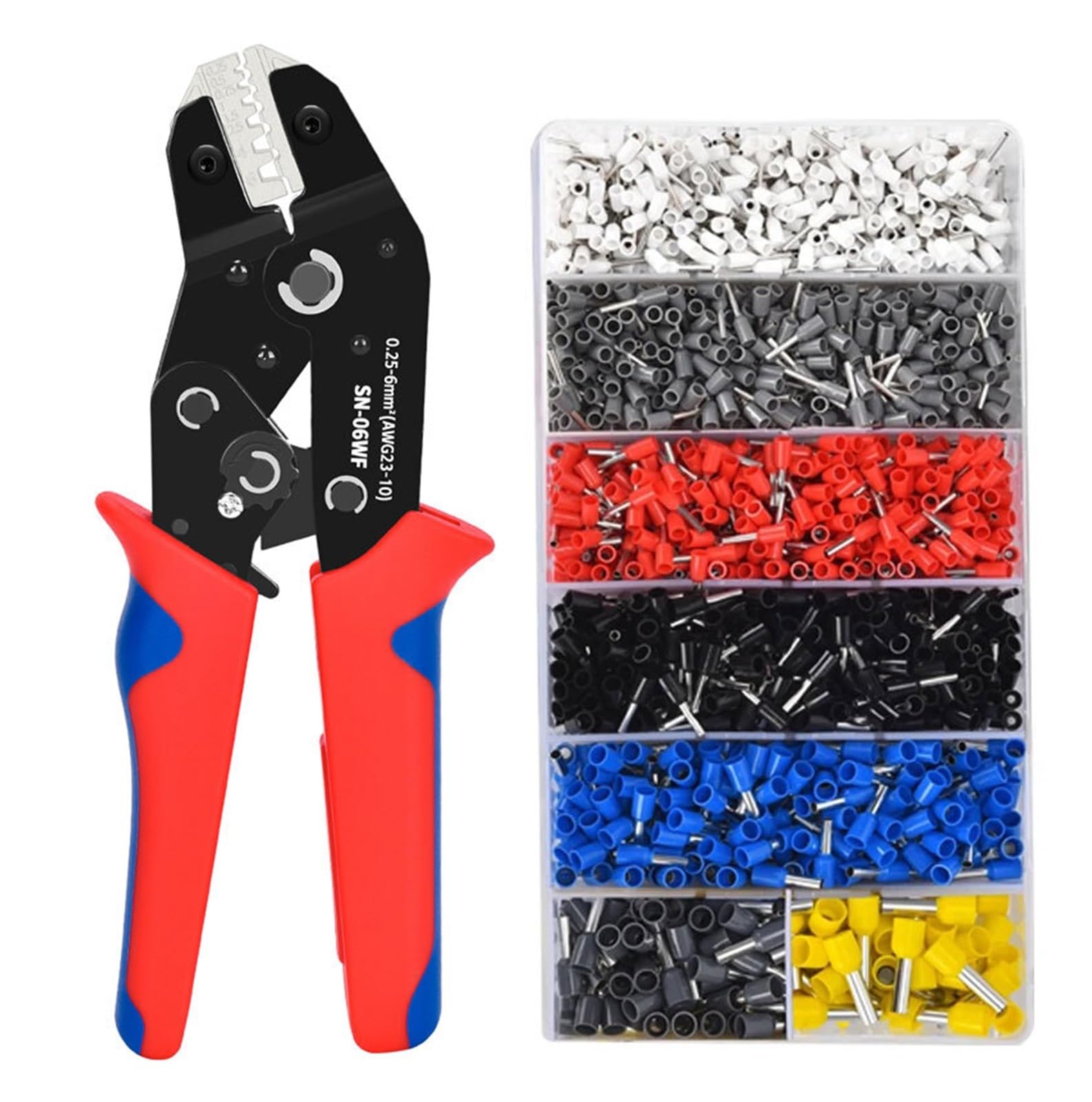 06WF Ferrule Crimping Plier,24-10AWG Sleeves Ratchet Wire Tool for VE/EN/TE End(SN-06WF 1900PCS)
