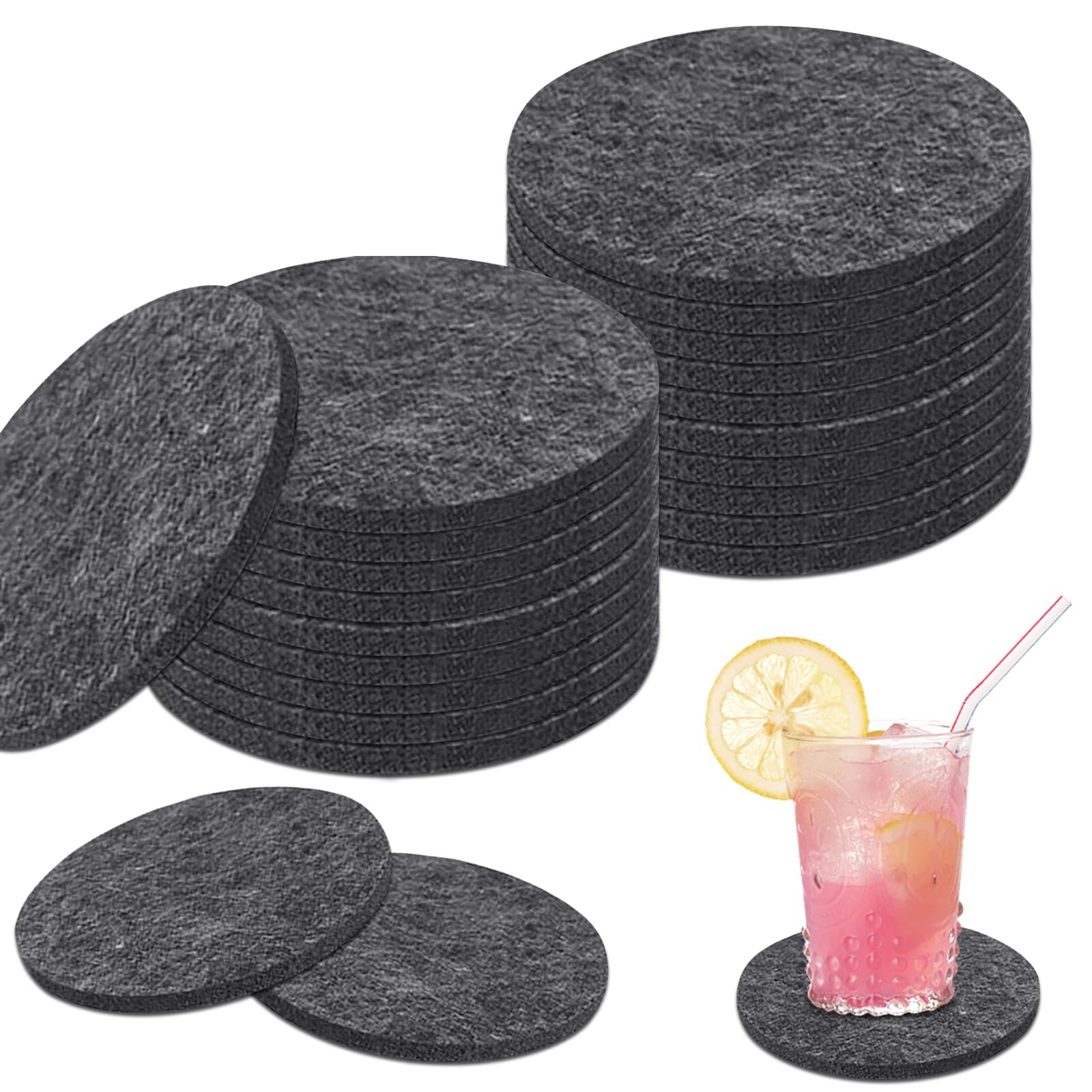 30er Set LAINIKE Filzuntersetzer - Rund, Glasuntersetzer, Filz, Waschbar, Rutschfest, Hitzebeständig für Tassen, Tisch, Bar, Getränke