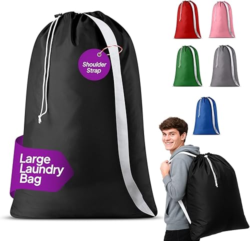 Bolsa de lavandería Handy Laundry con correa de hombro - Cierre de cordón con bloqueo, material duradero, gran capacidad, costuras resistentes,