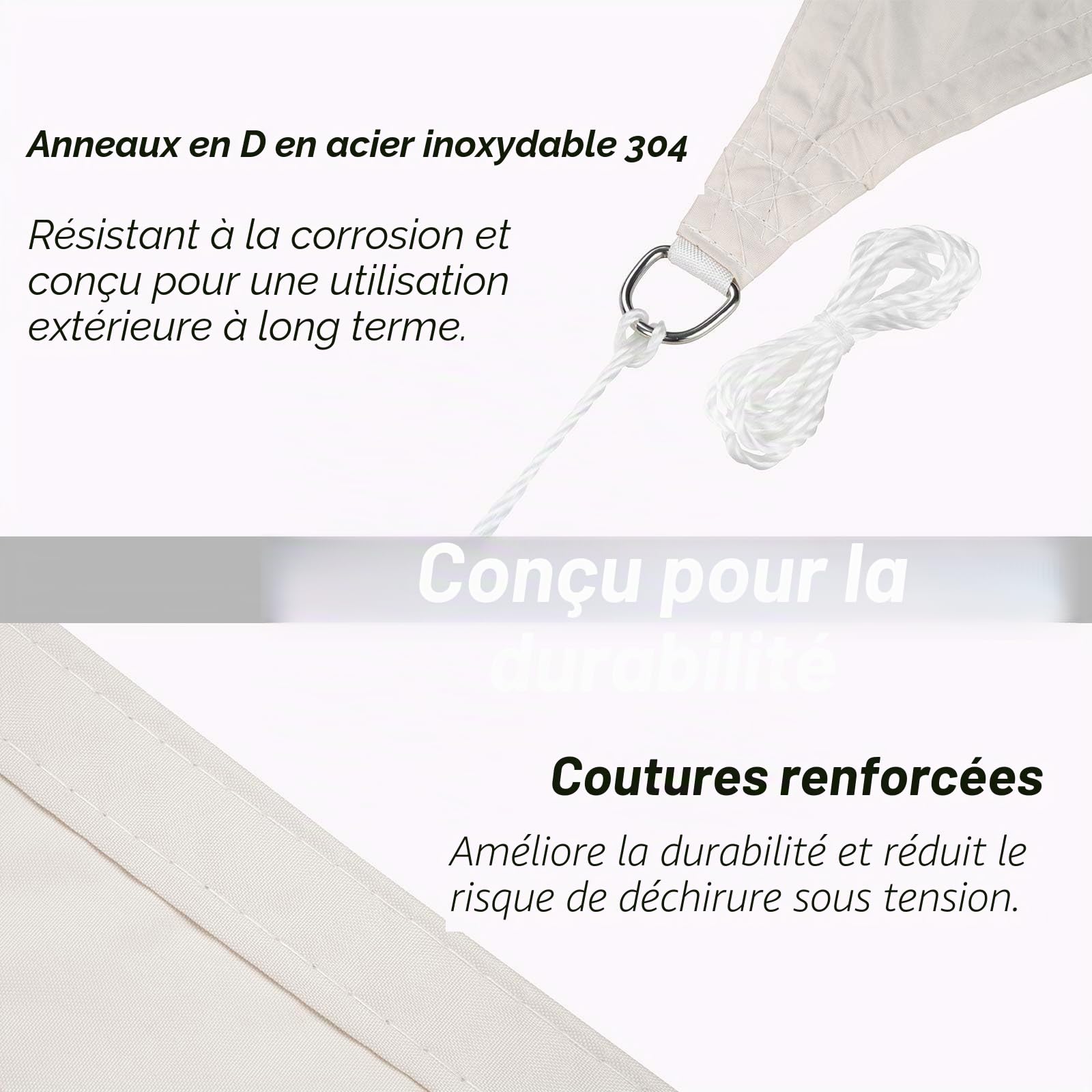 Voile d’ombrage Triangulaire 4x4x4 m Imperméable, Toile Ombrage Extérieur Triangle PES Résistant à l'eau Voile Ombrage avec 98% de Protection UV pour Patio Jardin Pergola, Crème