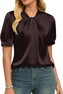 GRACE KARIN Damen Satin Bluse Kurzarm Elegante Sommer Party Oberteile Seidenbluse Business Top