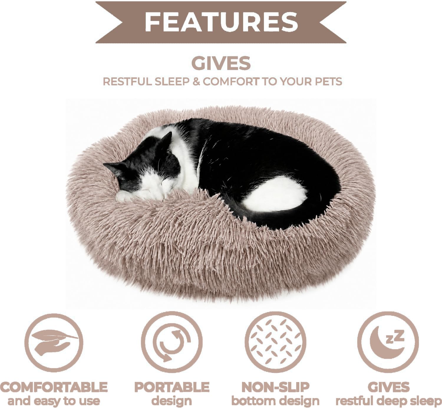 Whiskers & Friends Katzenbett, waschbar, orthopädisch, weich, flauschig, rund, beruhigend, für Wohnungskatzen, geeignet für kleine bis große Katzen/Hunde, Hundebetten und -möbel für kleine Hunde