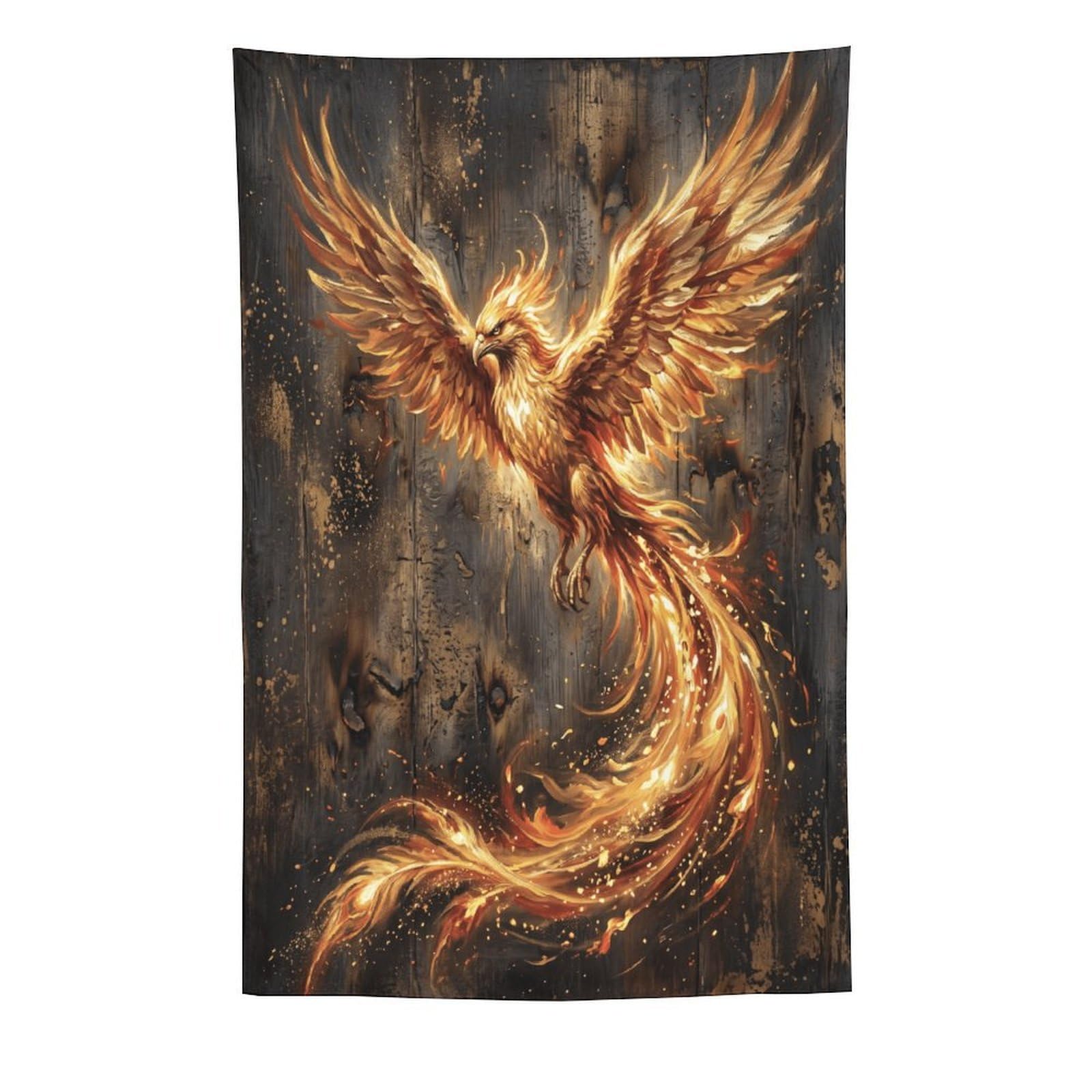 H3B8U2Y5 Golden Fire Phoenix Wall Tapestry, Fantasy Illustration, Dorm Room