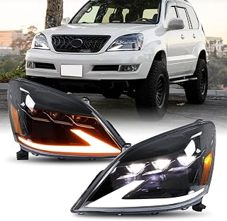 HCmotion LED 헤드라이트 렉서스 GX470 2003-2009 어셈블리, DRL 스타트 업 애니메이션 순차 방향 지시등