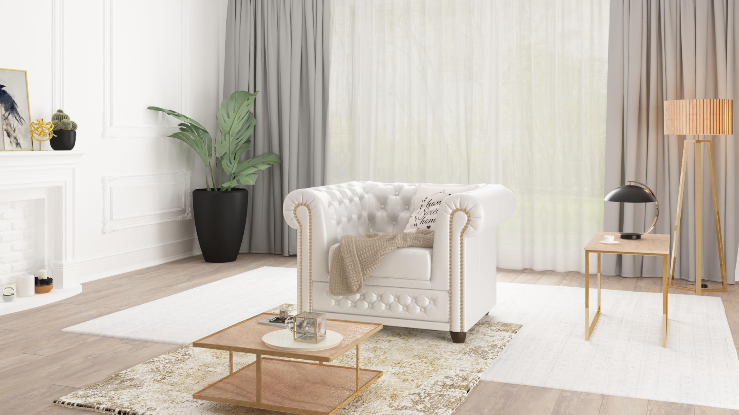 George Chesterfield-Sessel Für Wohnzimmer Loungesessel Aus Veganem Leder Clubsessel Relaxsessel Lesesessel Möbel Sofa Sessel & Stühle für Lounge Weiß 94 x 86 x 72 cm
