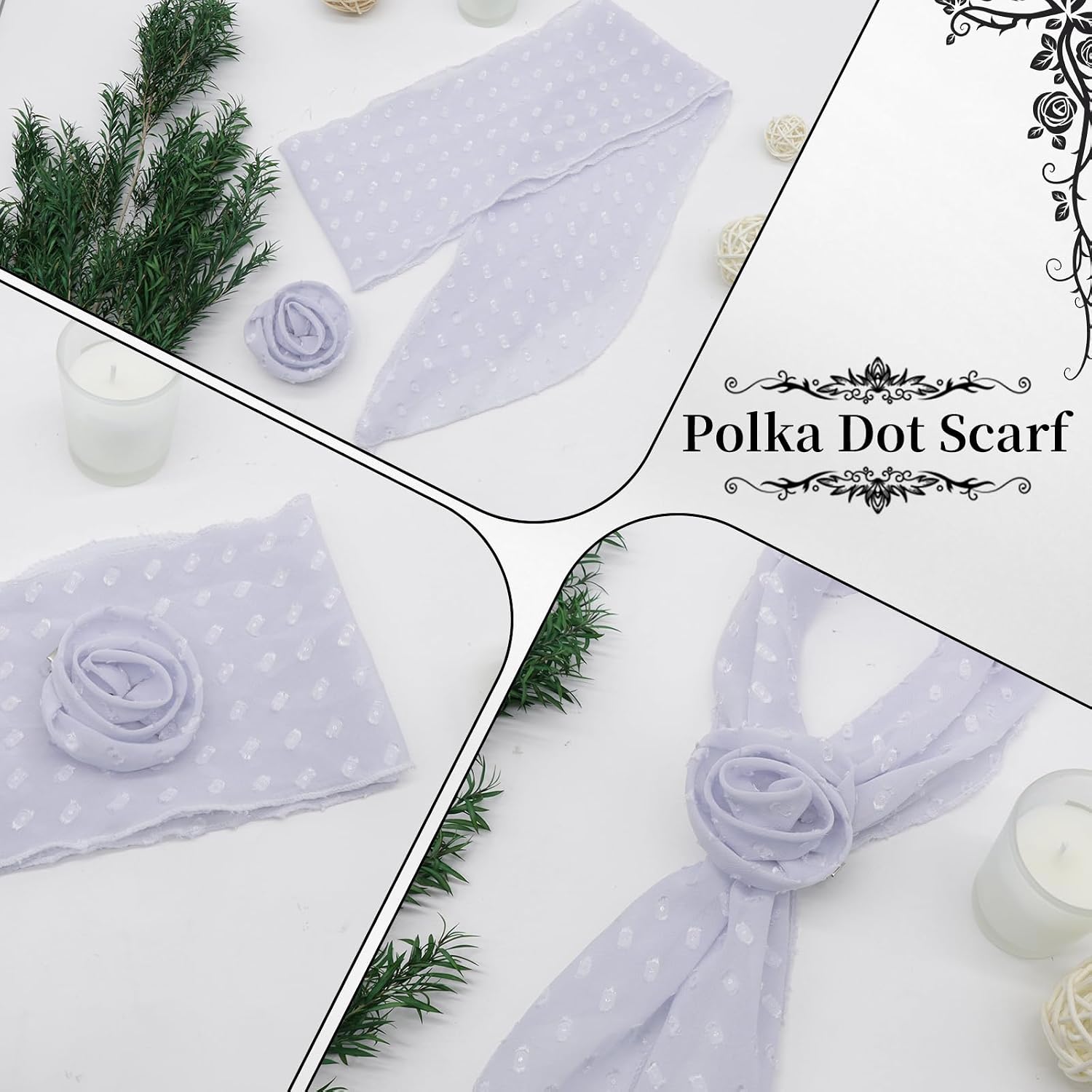 Skinny Scarf for Women, Floral Lightweight Womens Scarves Polka Dots Neck Scarf for Headband Purse Belt Accessory