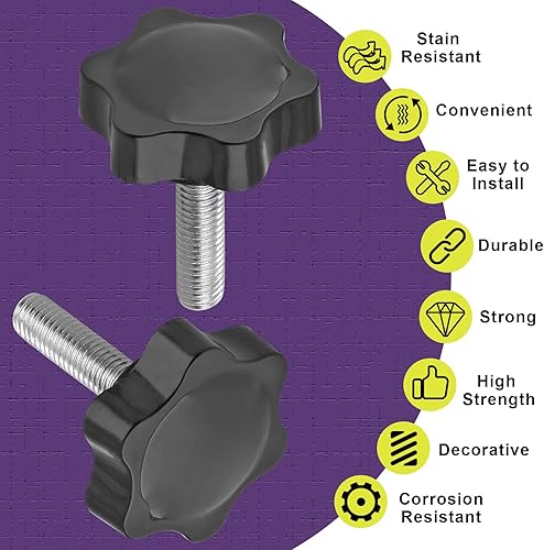 Miniatura 44 de Pomo de estrella de rosca M8 x 1.575 in, 4 unidades, mango de sujeción hexagonal de plástico, tornillo de apriete manual para reemplazo de base