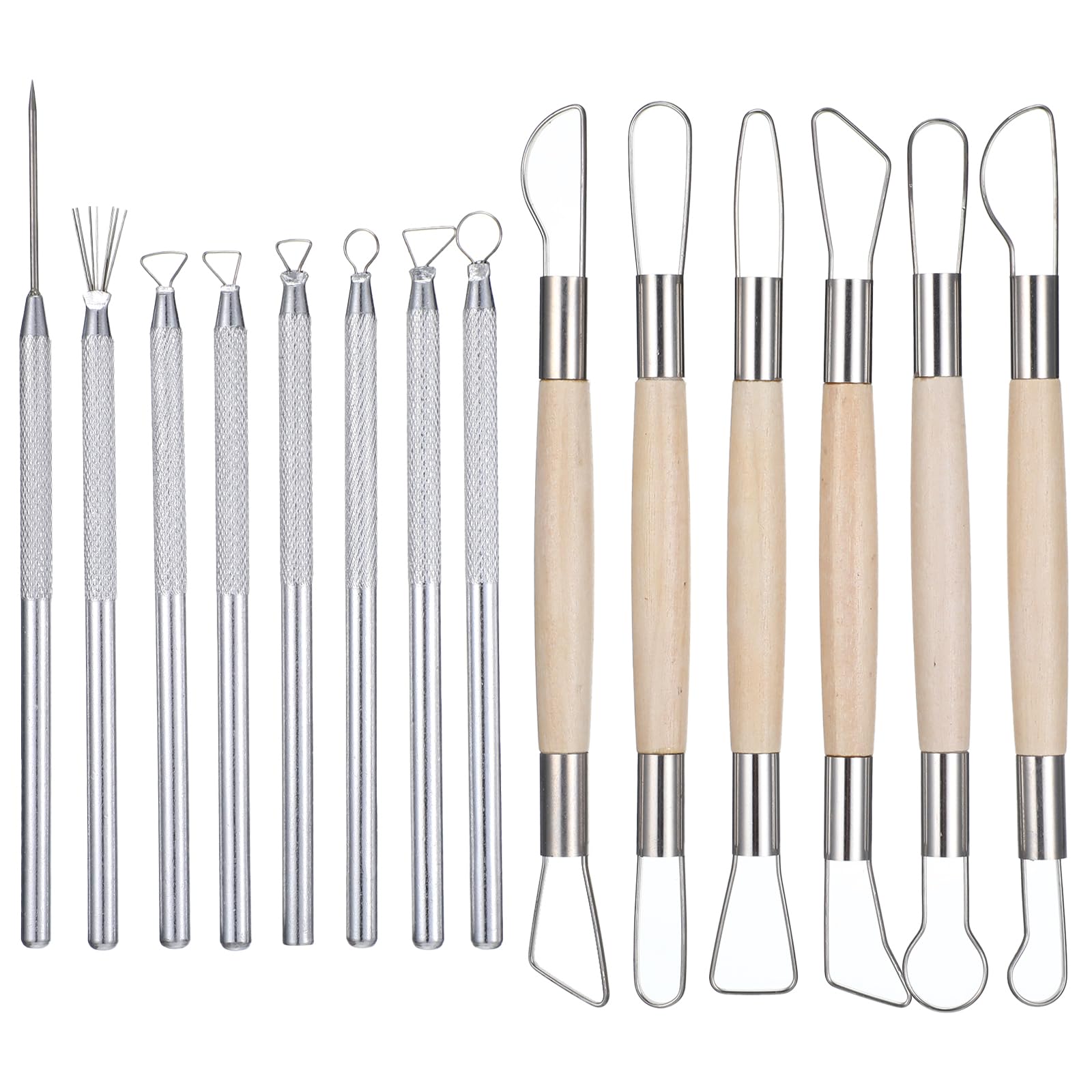 Clay Carving Tools, 14 PCS Pottery Ribbon Sculpting Tools Kit with Feather Wire Texture and Needle Detail Tool, Aluminum Pottery Carving Tool Ceramic Wire Loop Sculpture Set for Modeling Trimming
