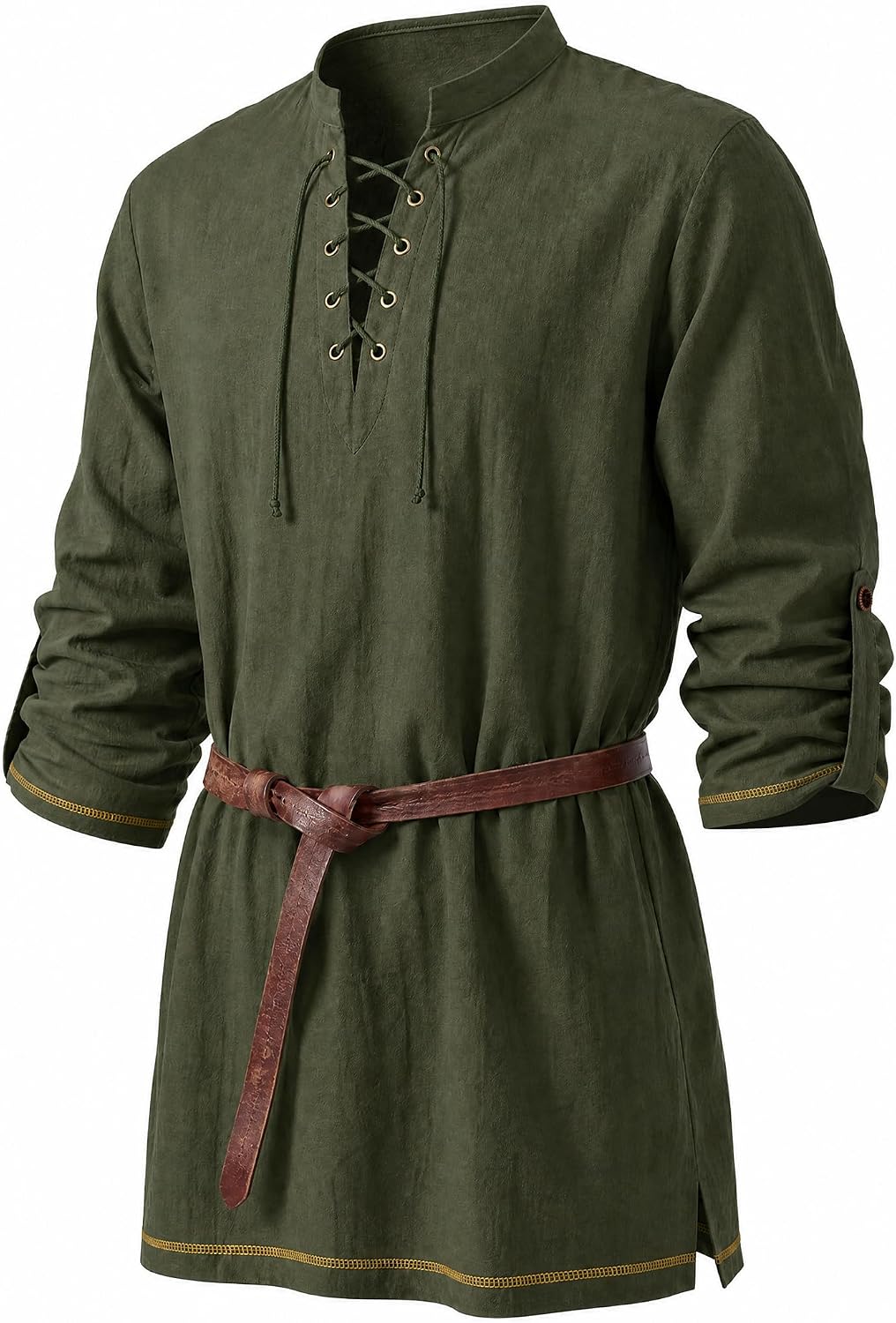 CTU Men's Lace up Shirt Embroidery Tops Viking Pirate Renaissance Costume | Pure Cotton,Long Sleeve,V-Neck,Drawstring Collar,Straight Loose Sleeve,Medieval,Halloween