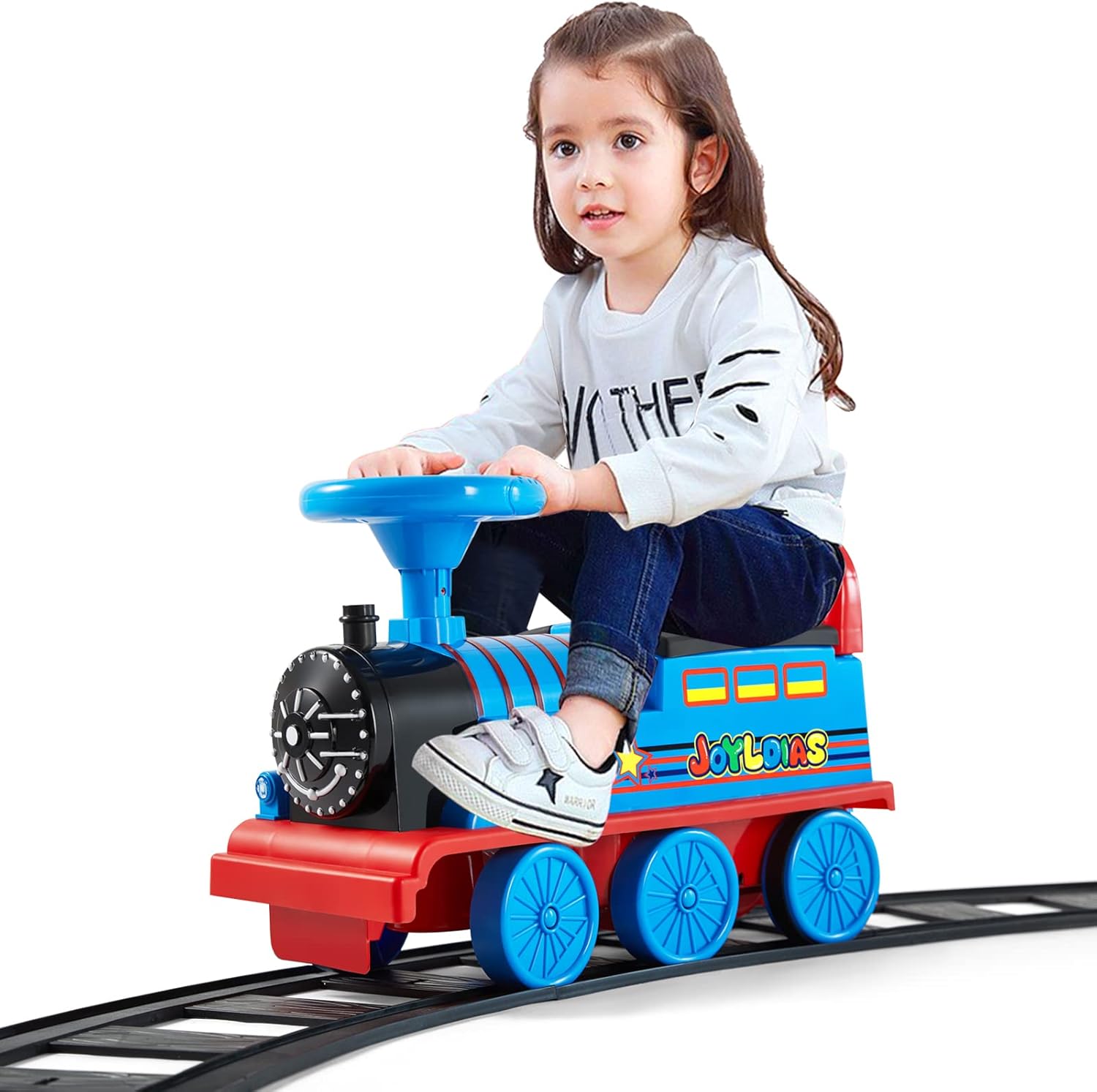 JOYLDIAS 6V 3in1 Ride On Train with 16pcs Curved Tracks