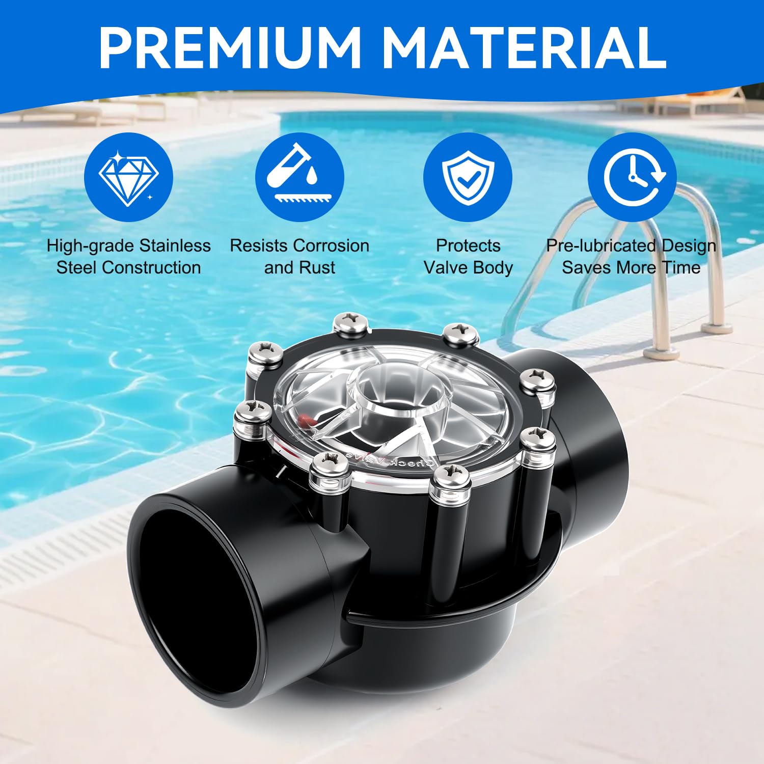 7305 Valvola di ritegno di ricambio per Jandy 2 pollici a 2-1/2 pollici, valvola di ritegno a 180 gradi con flusso dritto adatto per piscine e spa