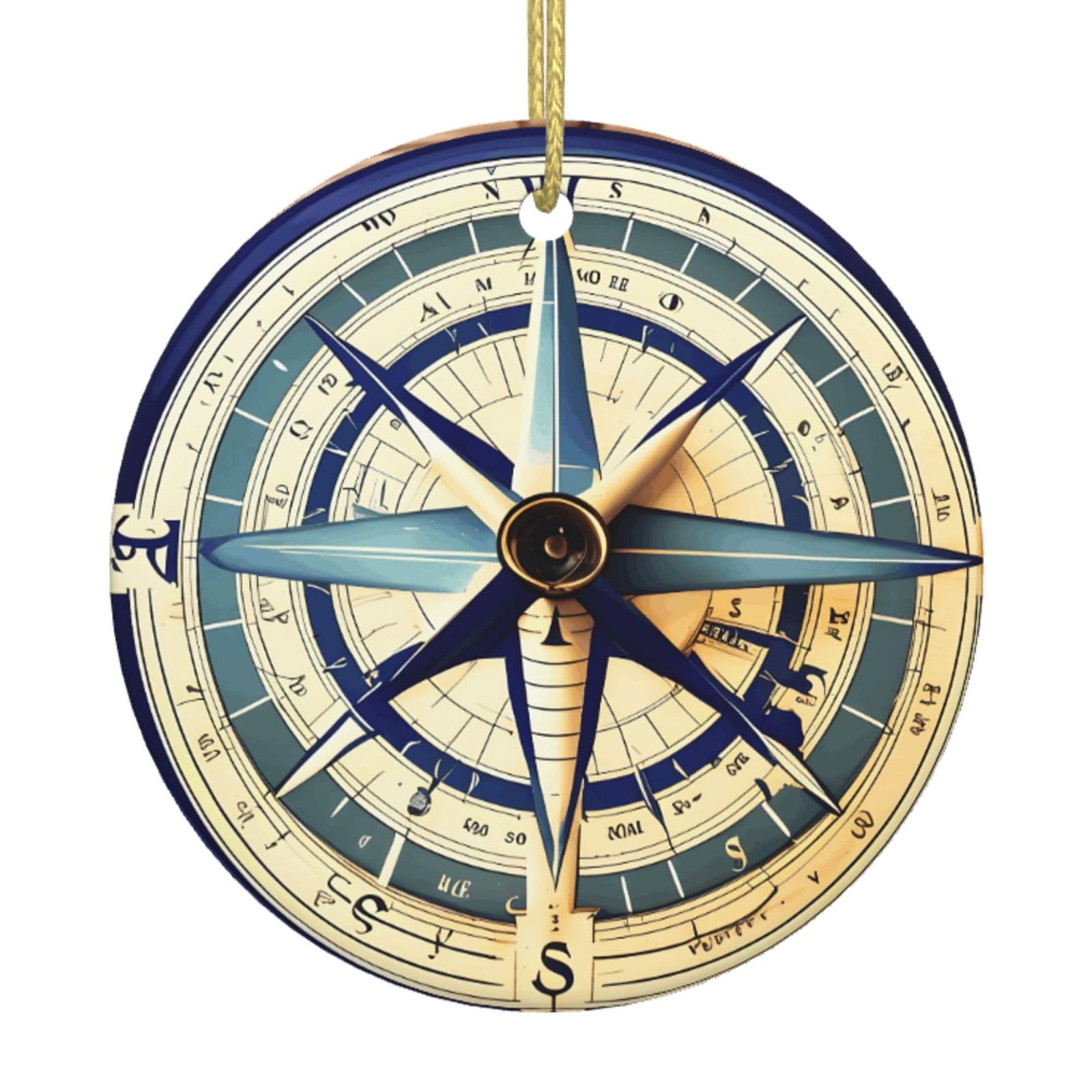 Maritime Sailboat Compass Print Christmas Ornaments, Ceramic Hanging Ornament, Round Shape Decorations
